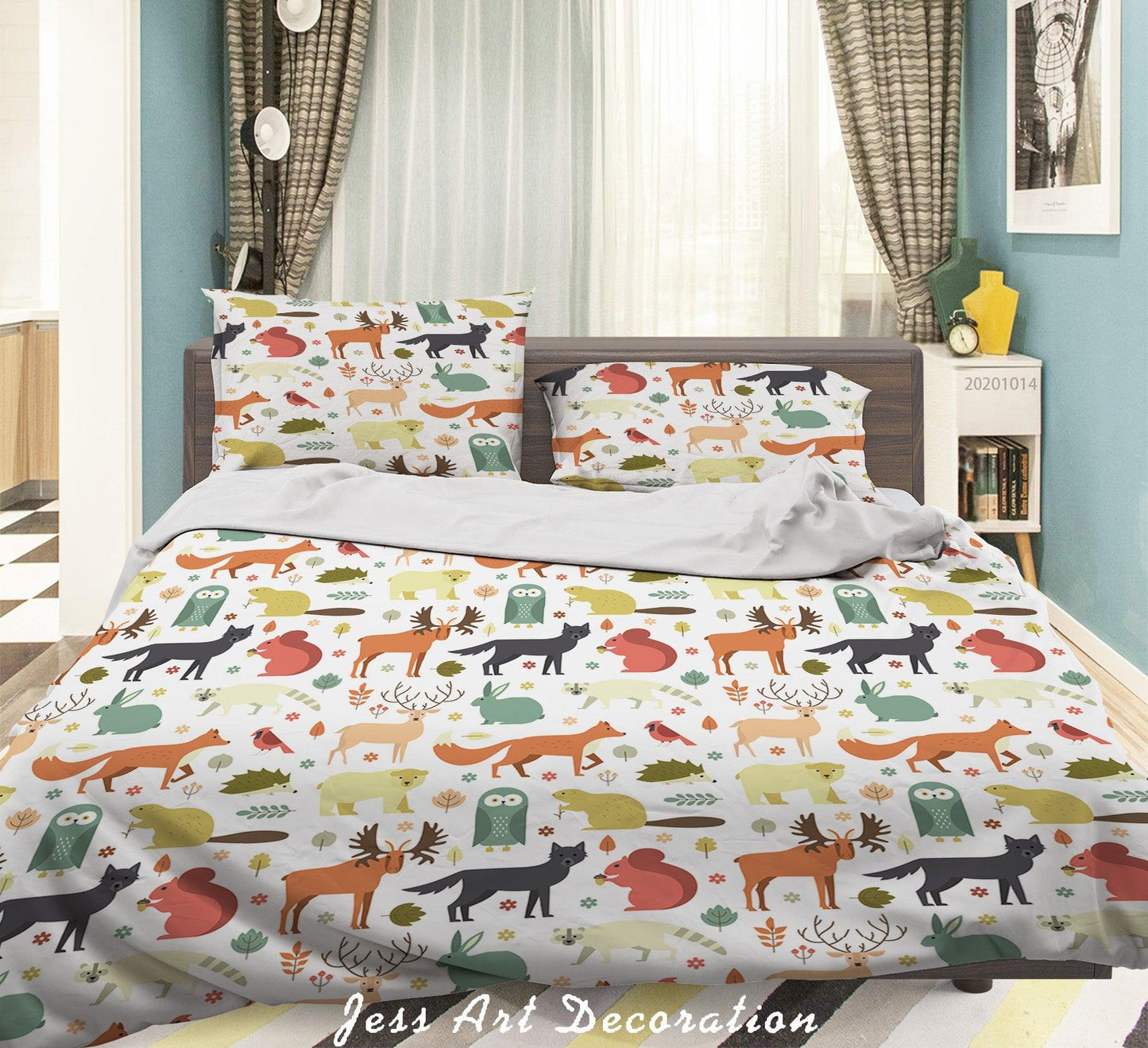 3D Cartoon Animal Owl Bear Fox Pattern Quilt Cover Set Bedding Set Duvet Cover Pillowcases WJ 9722
