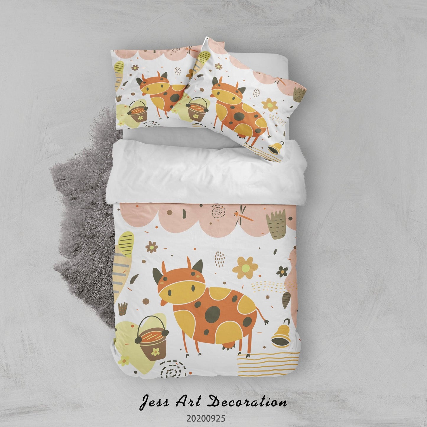 3D Cartoon Animal Cow Pattern Quilt Cover Set Bedding Set Duvet Cover Pillowcases WJ 6464