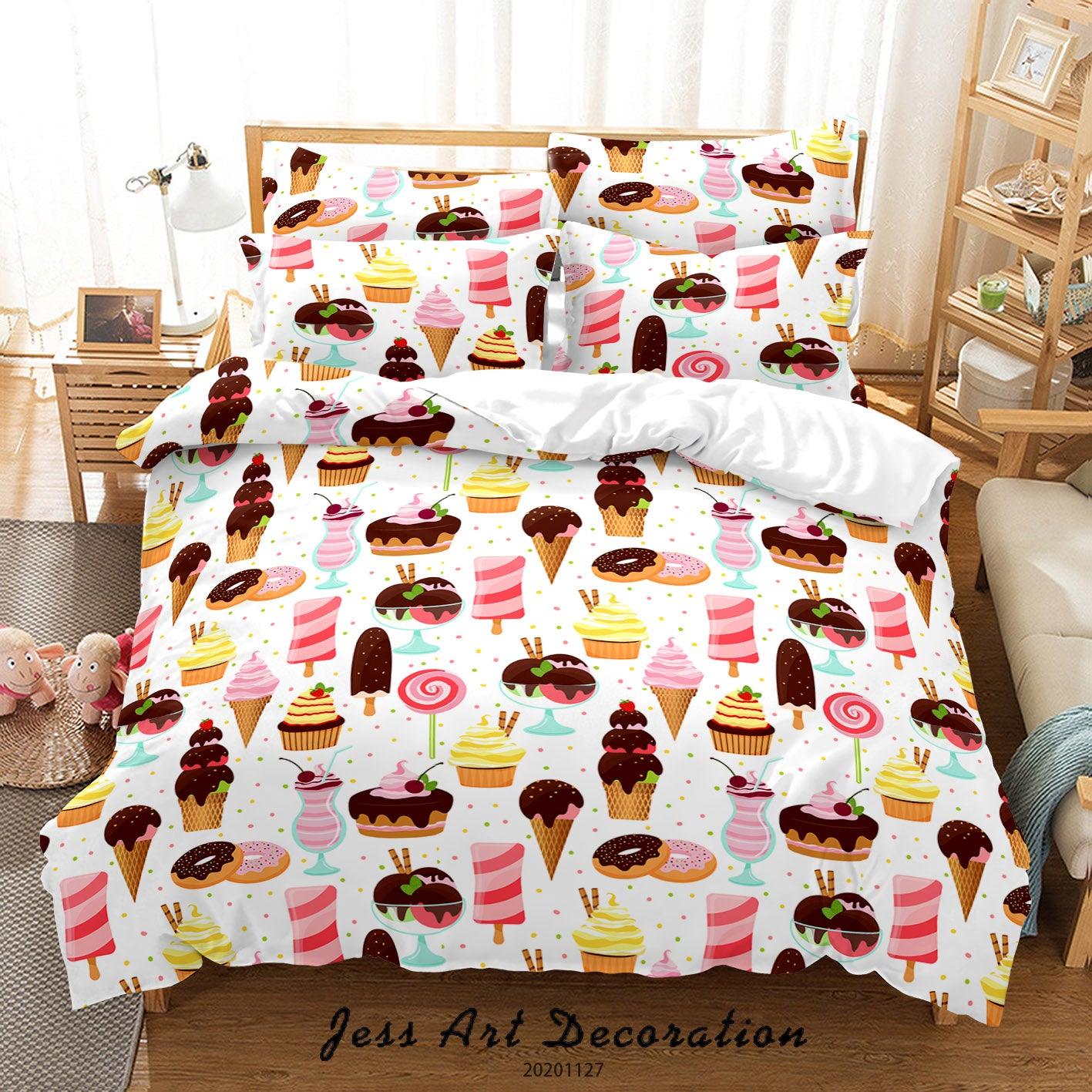 3D Cartoon Colorful Ice Cream Cupcake Pattern Quilt Cover Set Bedding Set Duvet Cover Pillowcases LXL