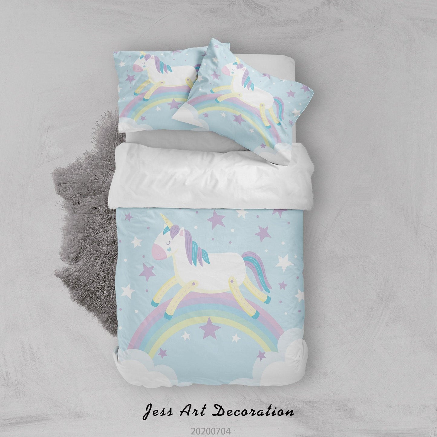 3D Blue Stars Rainbow Unicorn Quilt Cover Set Bedding Set Duvet Cover Pillowcases SF87