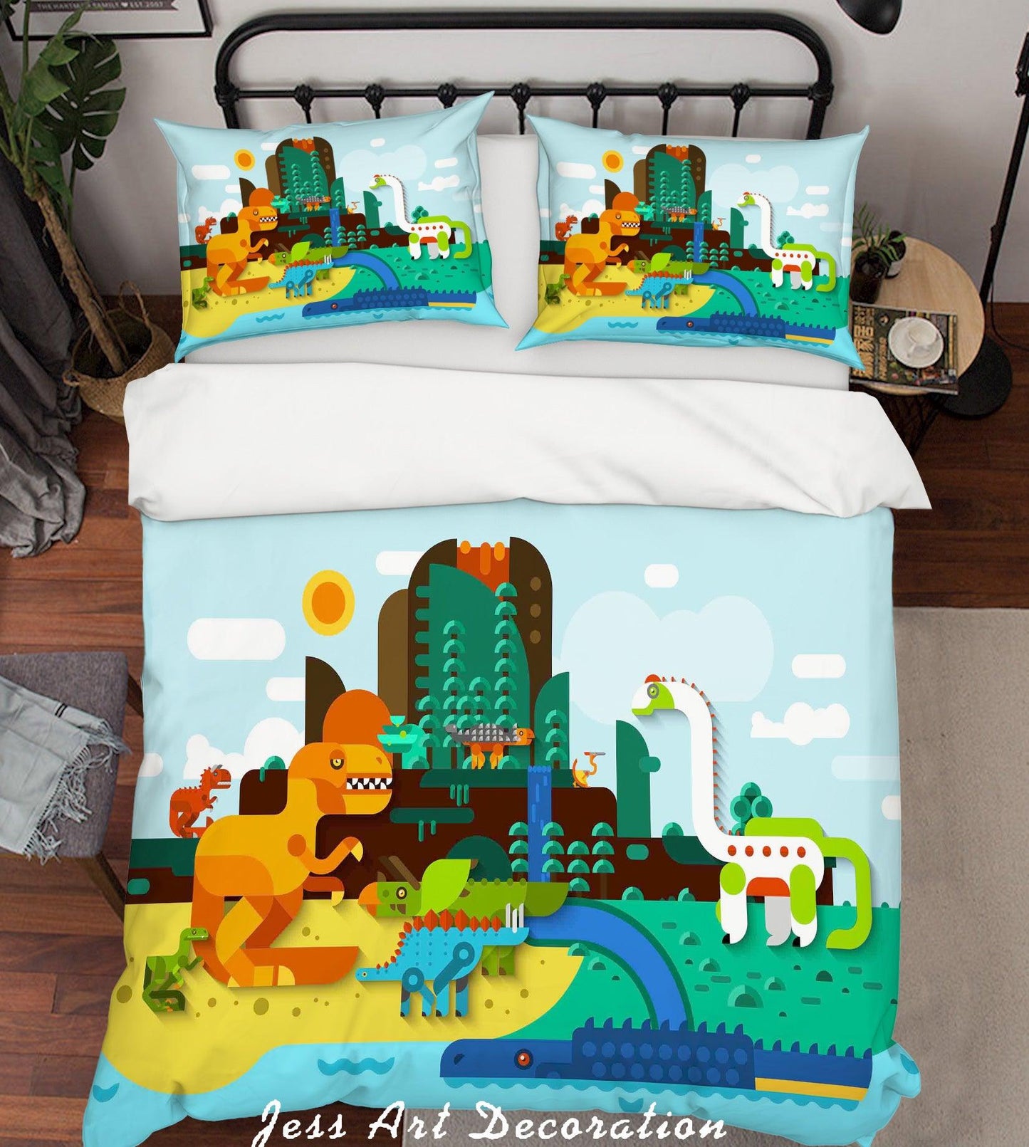 3D Cartoon Dinosaur Green Quilt Cover Set Bedding Set Pillowcases 30