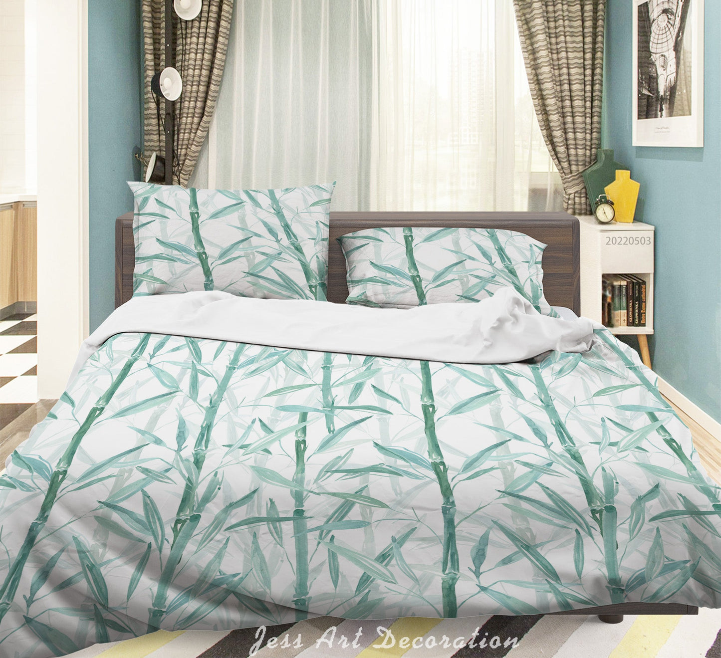 3D Bamboo Leaf Quilt Cover Set Bedding Set Duvet Cover Pillowcase 491