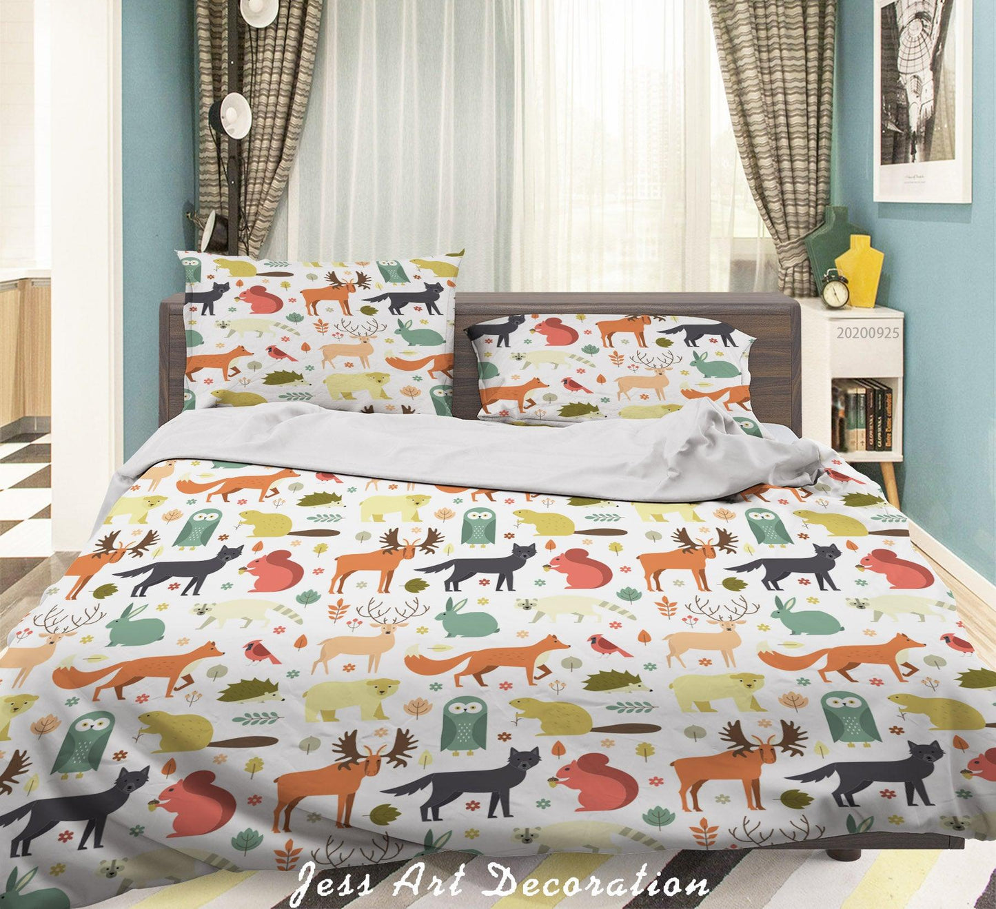 3D Cartoon Animal Deer Fox Wolf Pattern Quilt Cover Set Bedding Set Duvet Cover Pillowcases WJ 6505