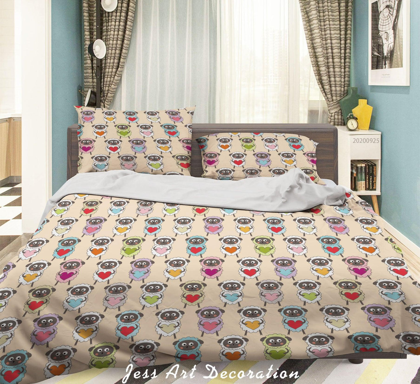 3D Cartoon Animal Sheep Pattern Quilt Cover Set Bedding Set Duvet Cover Pillowcases WJ 6467