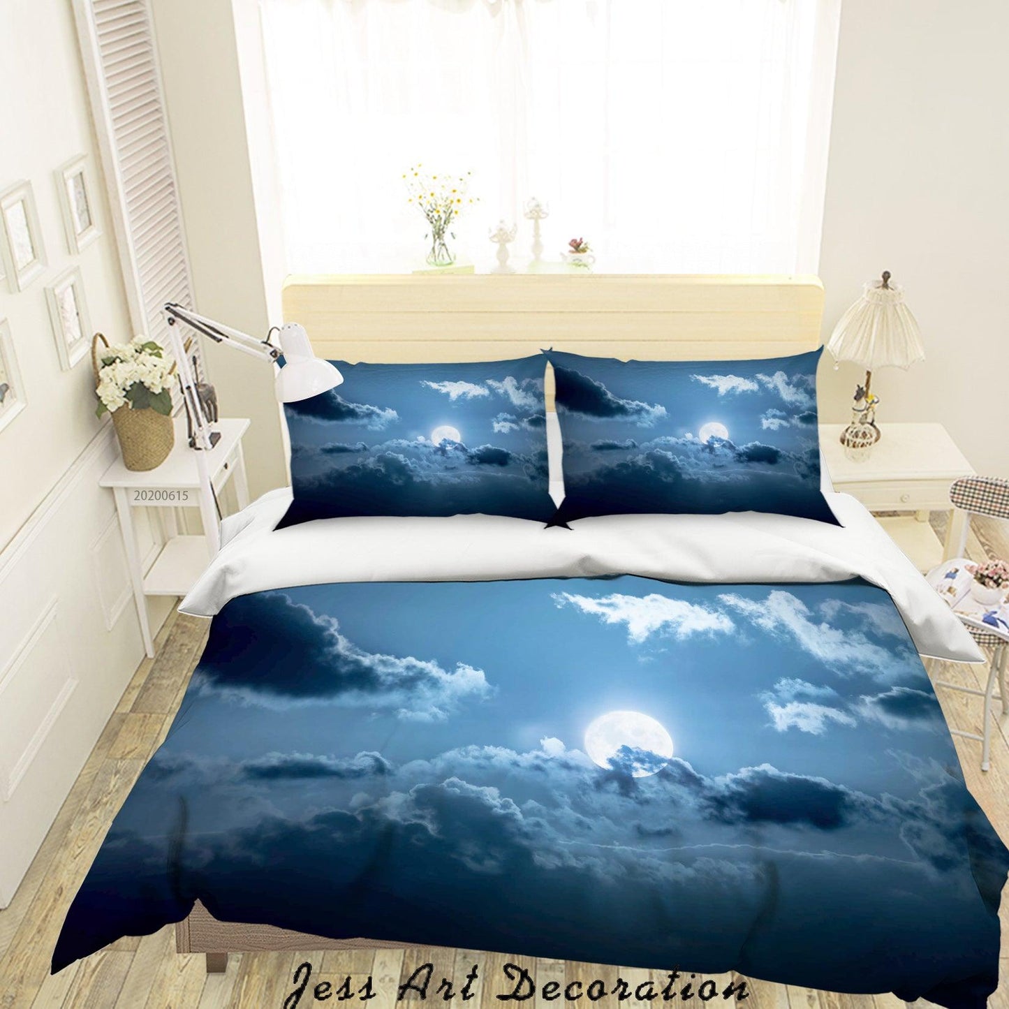 3D Blue Sky Night Moon Quilt Cover Set Bedding Set Duvet Cover Pillowcases SF69
