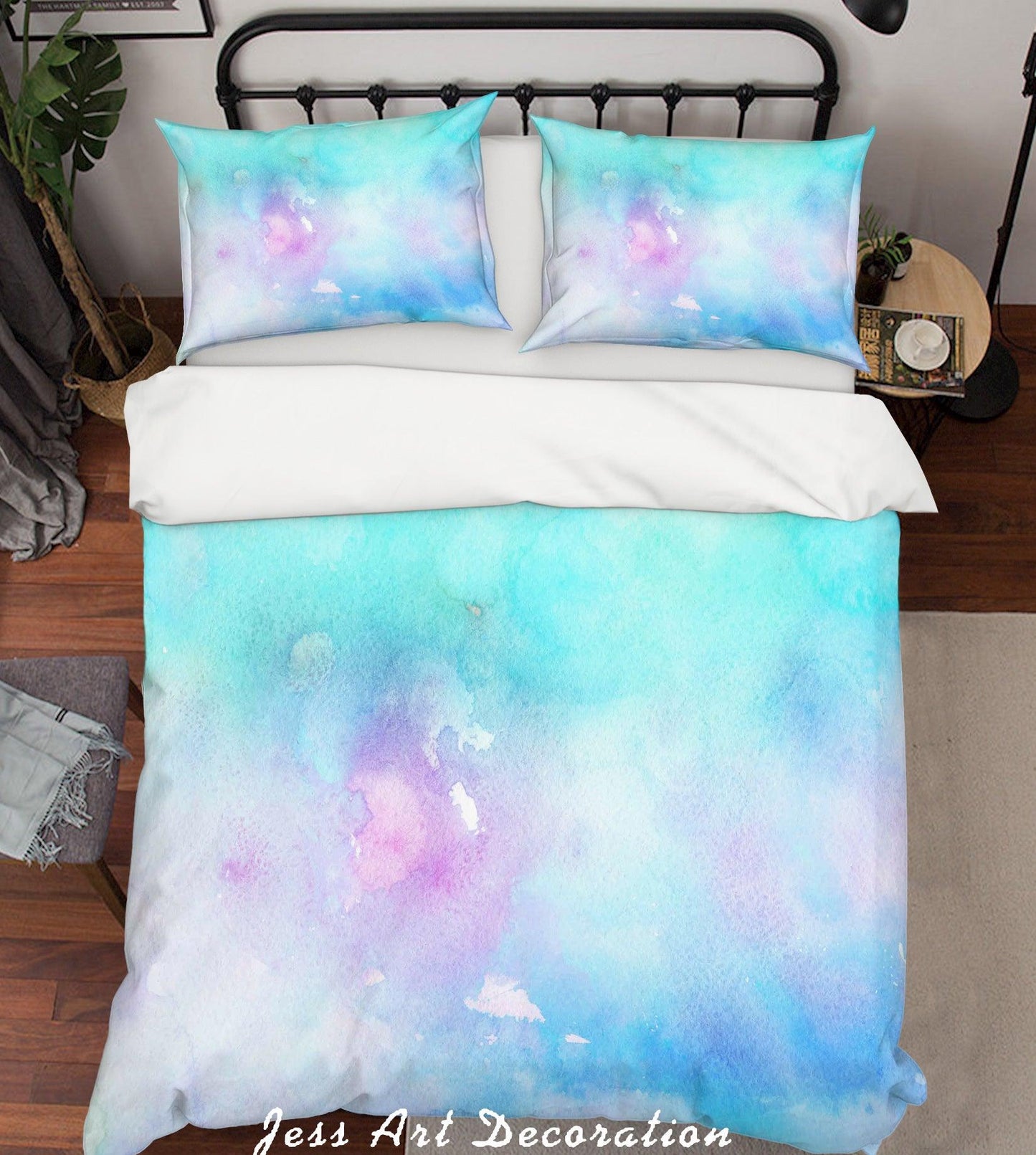 3D Blue Watercolor Quilt Cover Set Bedding Set Pillowcases 12