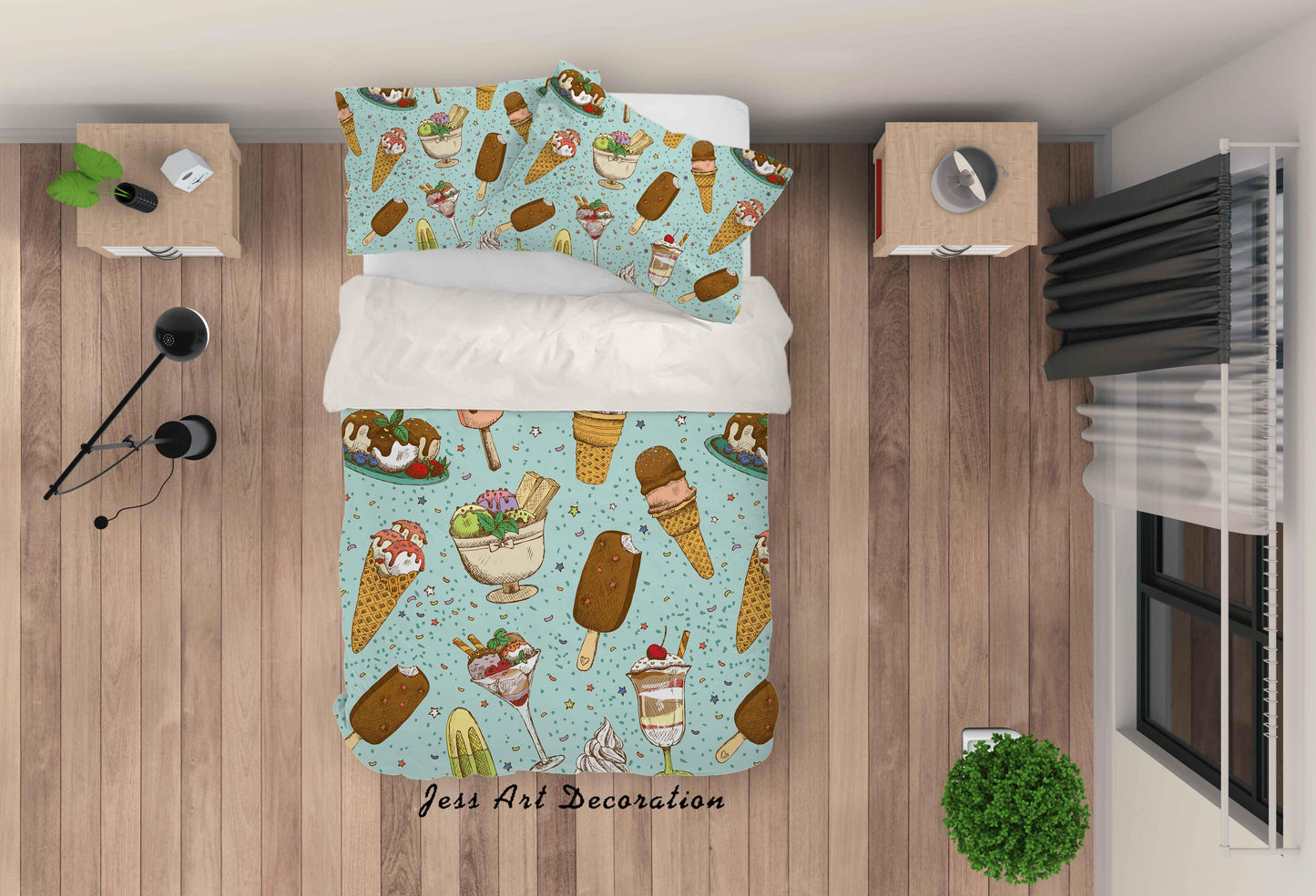 3D Cartoon Ice Cream Quilt Cover Set Bedding Set Pillowcases 2