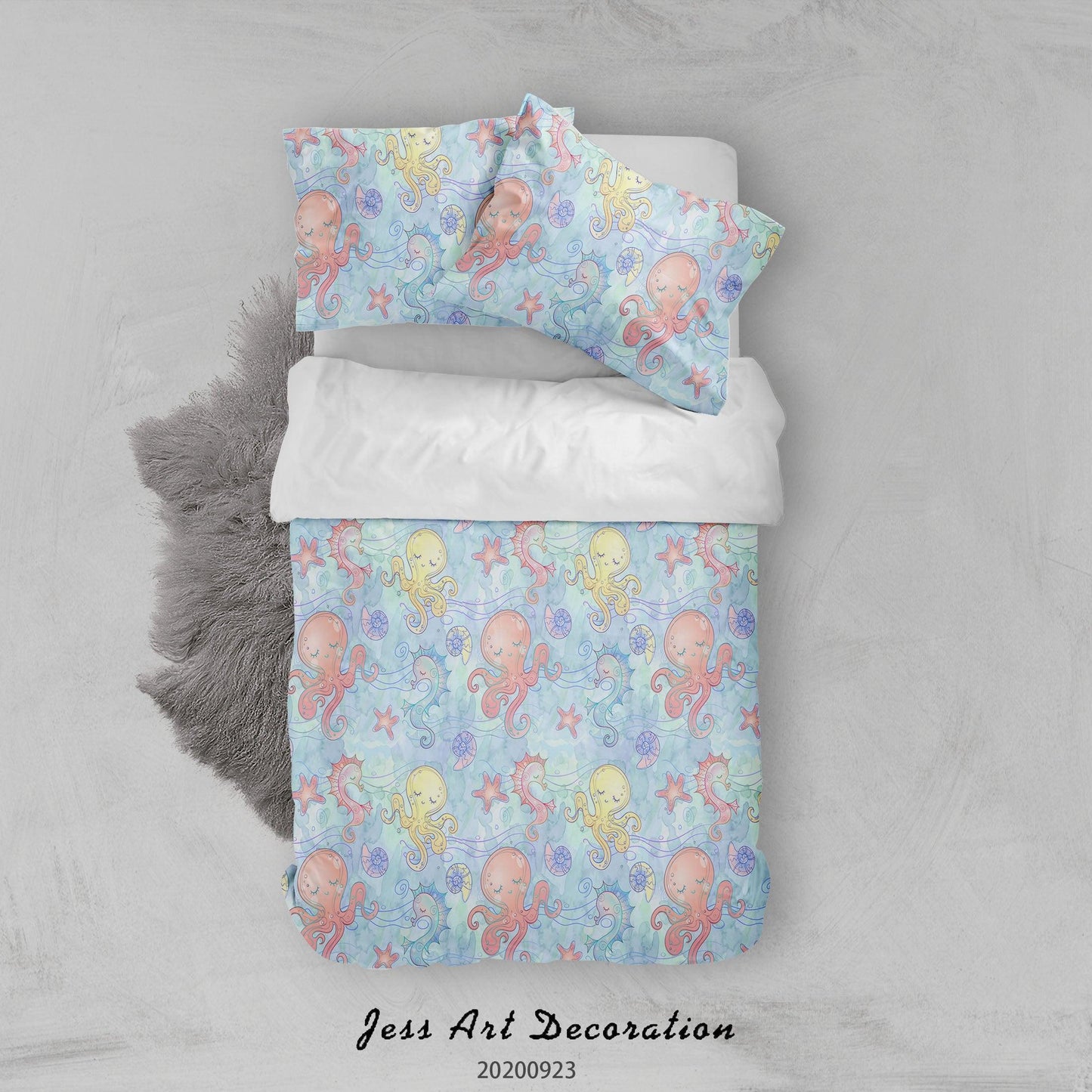 3D Cartoon Octopus Seahorse Pattern Quilt Cover Set Bedding Set Duvet Cover Pillowcases WJ 6367