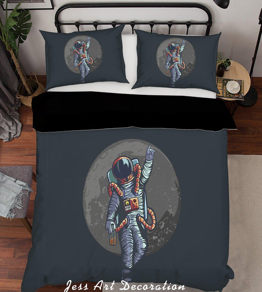 3D Black Astronaut Quilt Cover Set Bedding Set Pillowcases 01