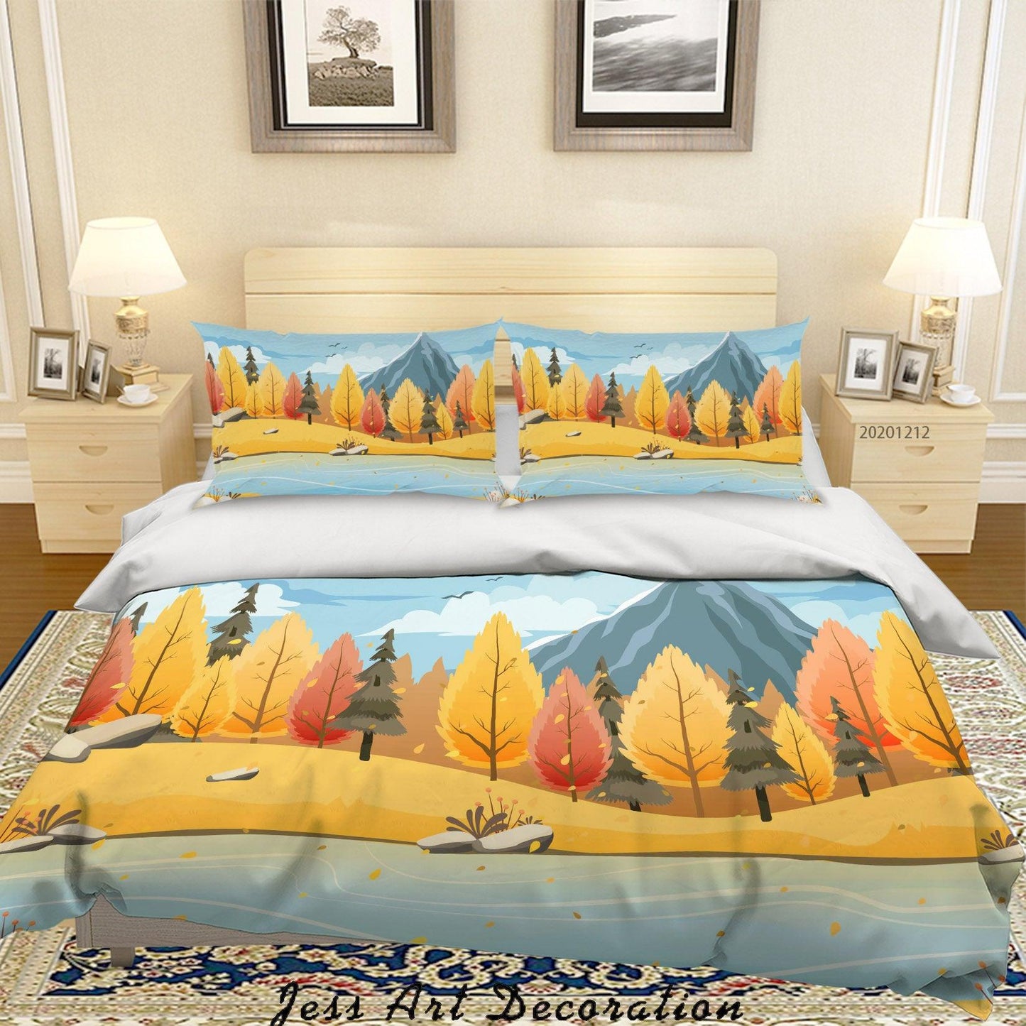3D Cartoon Landscape Mountain Autumn Tree Plant Quilt Cover Set Bedding Set Duvet Cover Pillowcases LXL