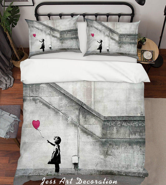 3D Black White Girl Red Heart Balloon Quilt Cover Set Bedding Set Duvet Cover Pillowcases LXL