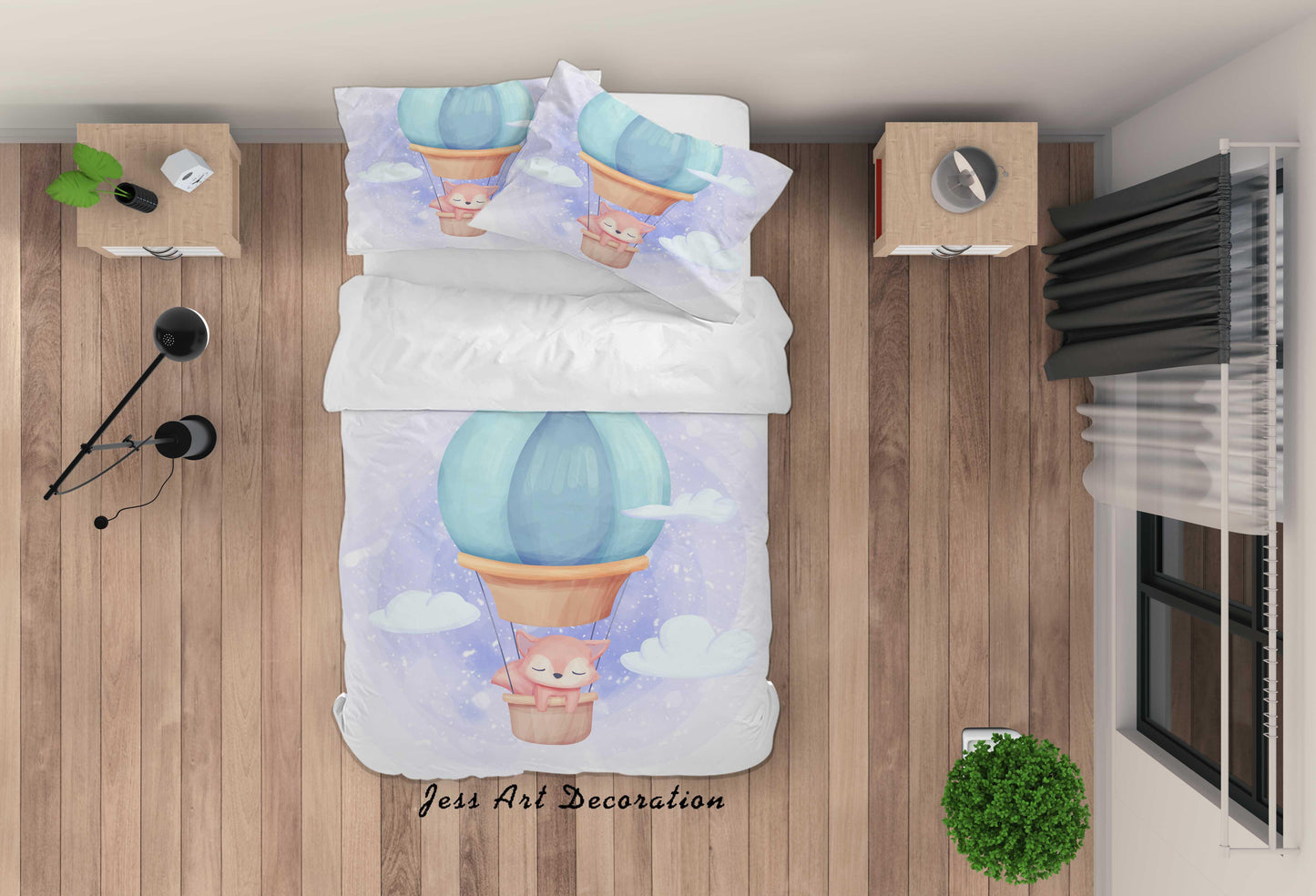 3D Cartoon Fox Hot Air Balloon Quilt Cover Set Bedding Set Duvet Cover Pillowcases SF78