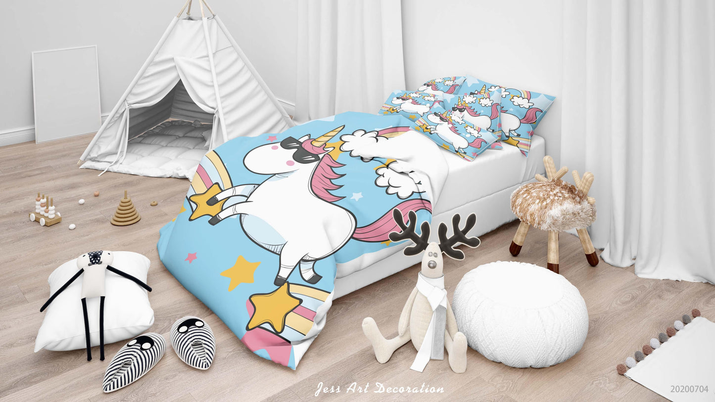 3D Blue Rainbow Stars Unicorn Quilt Cover Set Bedding Set Duvet Cover Pillowcases SF42