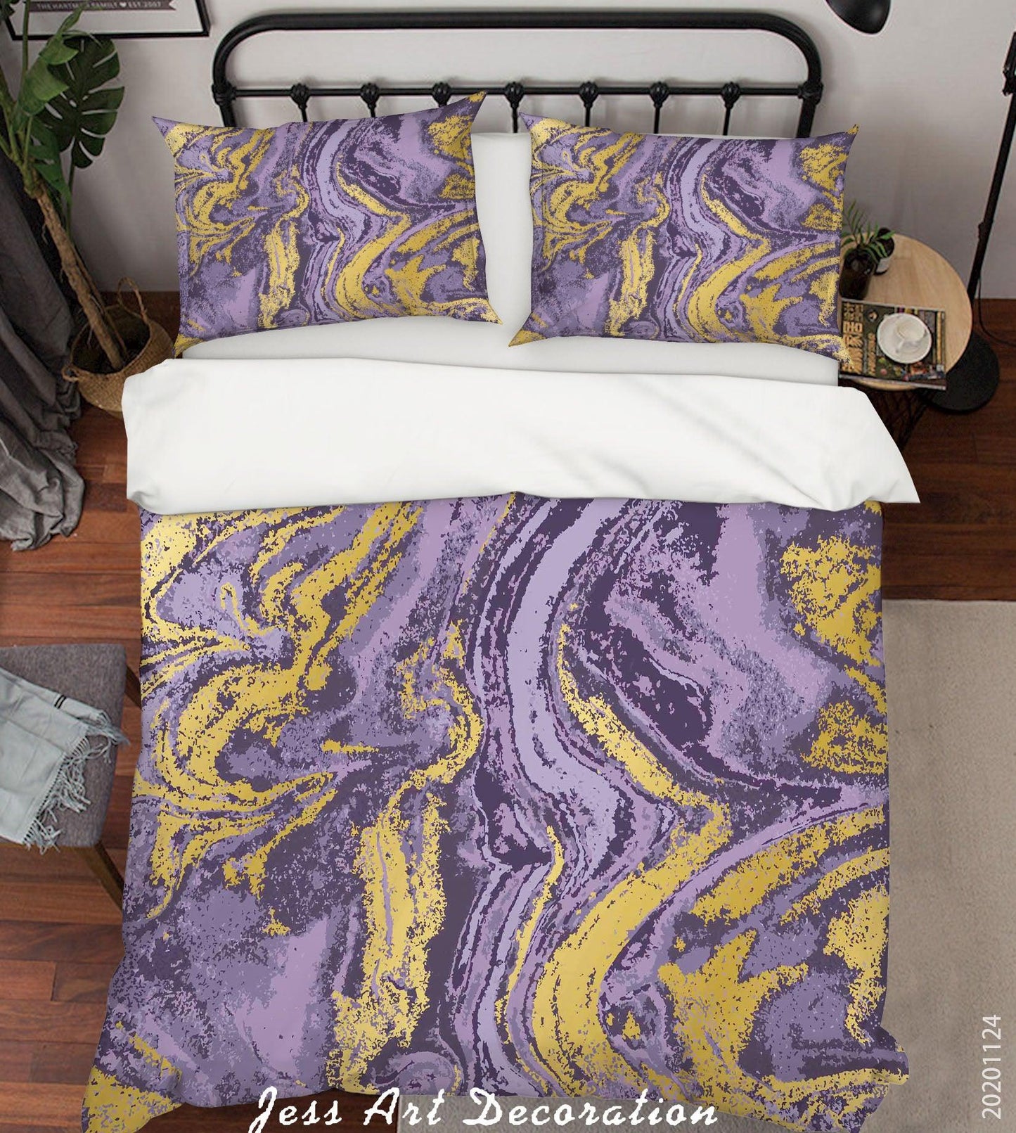 3D Abstract Golden Purple Marbled Quilt Cover Set Bedding Set Duvet Cover Pillowcases LXL