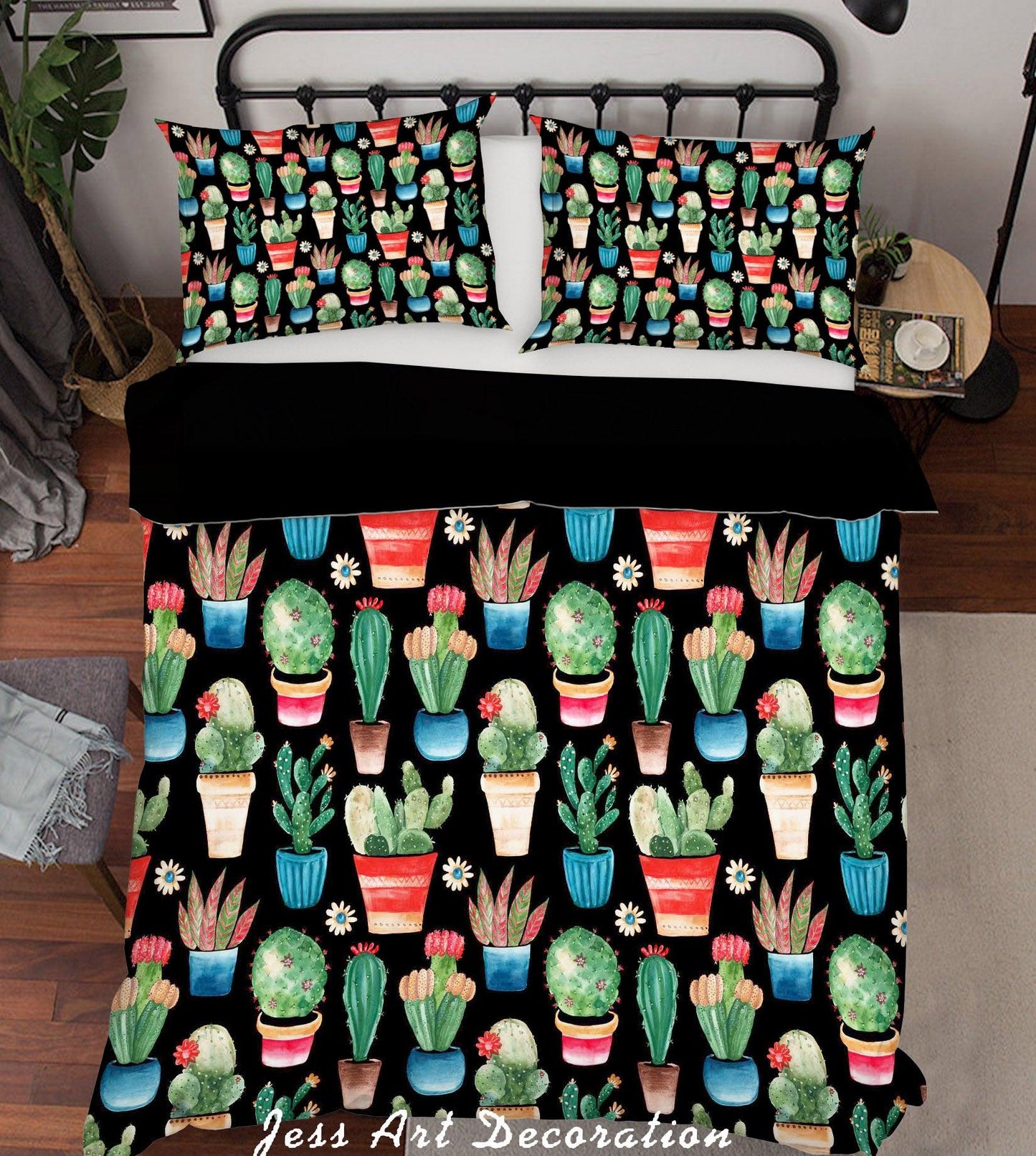 3D Black Potted Plant Cactus Quilt Cover Set Bedding Set Pillowcases 19