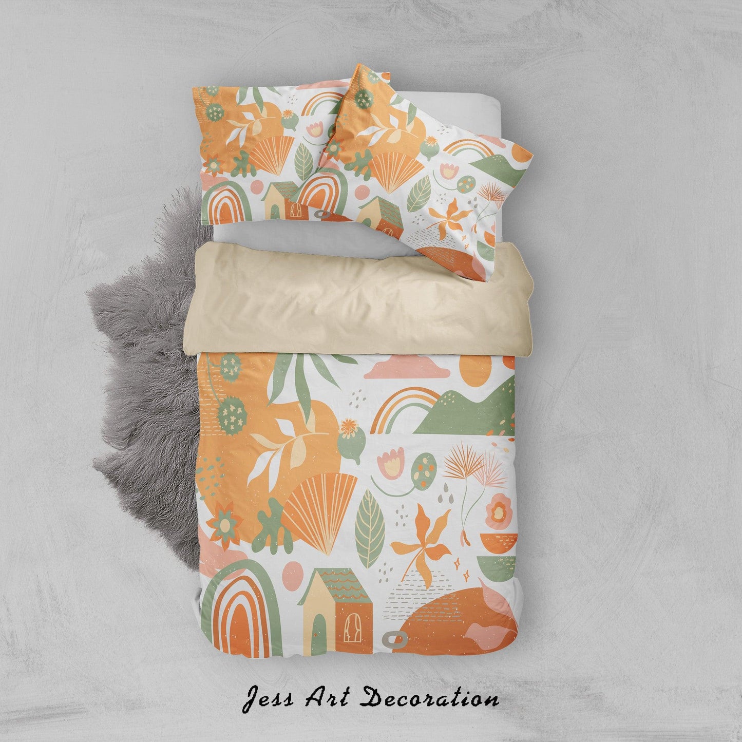 3D Cartoon Flower Rainbow House Quilt Cover Set Bedding Set Duvet Cover Pillowcases A011 LQH