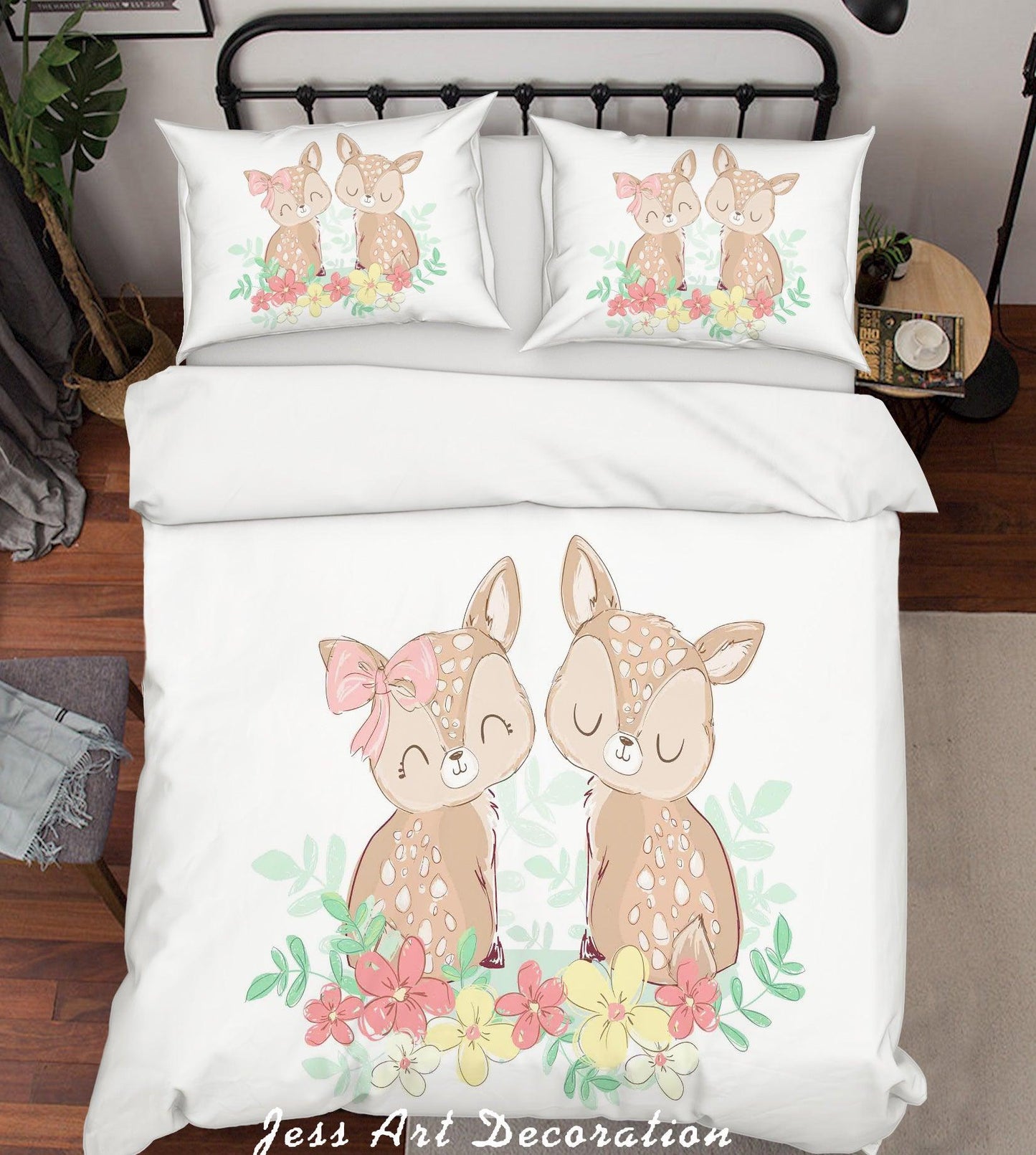 3D Cartoon Fawn Quilt Cover Set Bedding Set Pillowcases  3