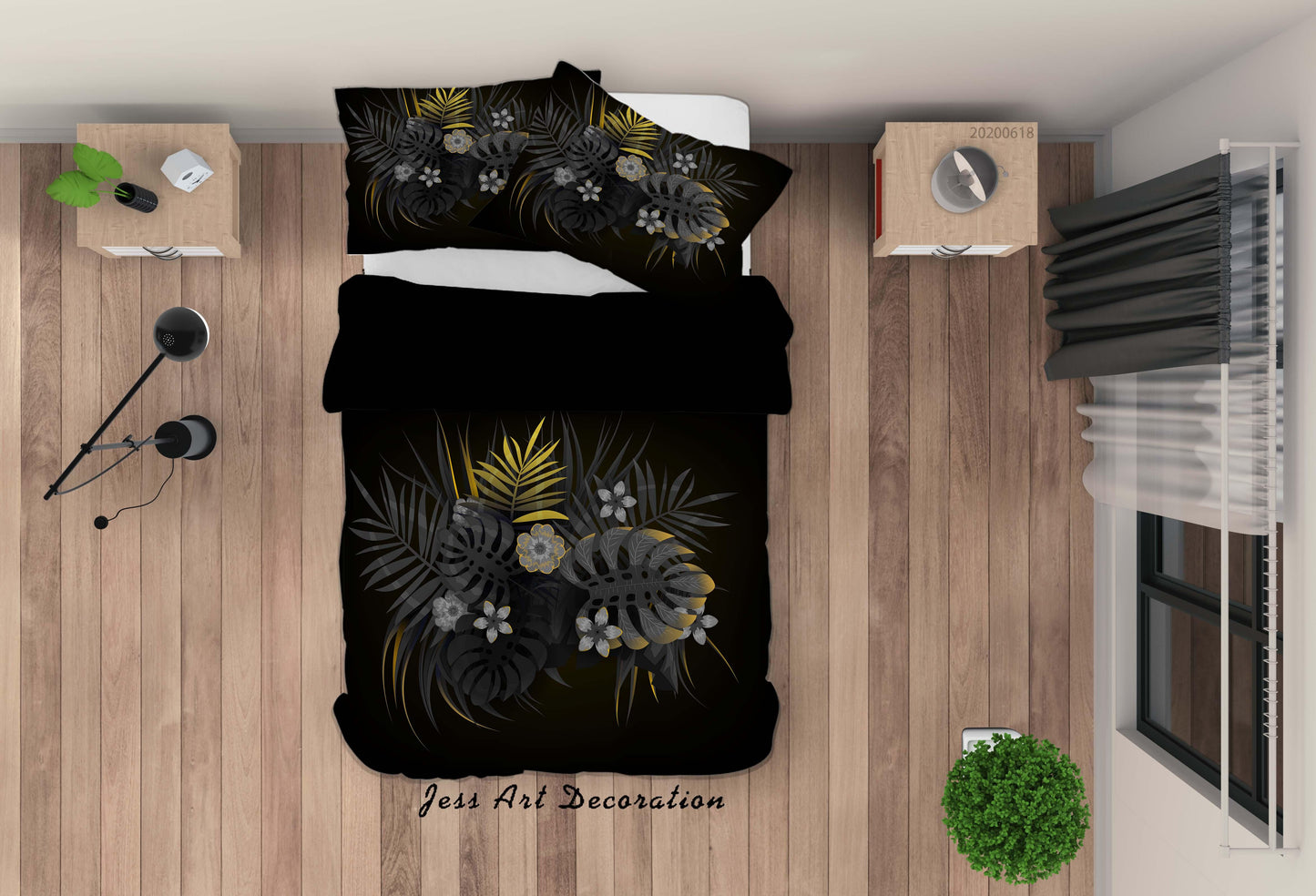 3D Black Floral Leaves Quilt Cover Set Bedding Set Duvet Cover Pillowcases SF90