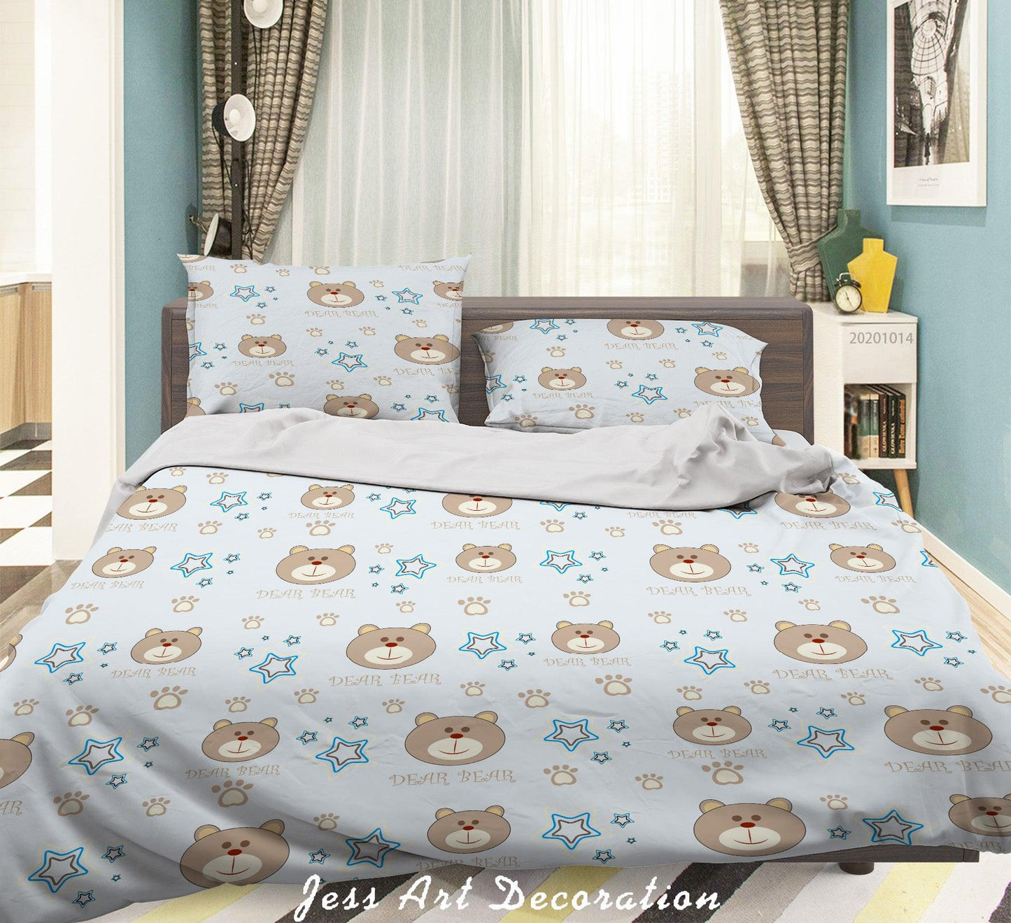 3D Cartoon Animal Bears Stars Pattern Quilt Cover Set Bedding Set Duvet Cover Pillowcases WJ 9700