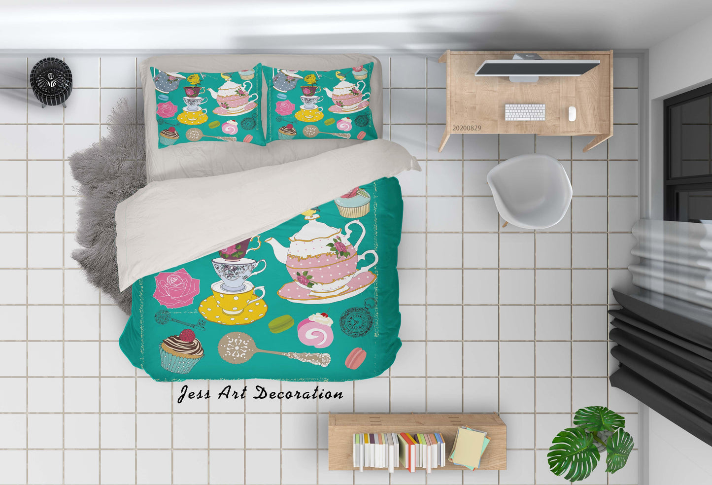 3D Abstract Hand Draw Cartoon Teacup Dessert Pattern Quilt Cover Set Bedding Set Duvet Cover Pillowcases WJ 3566