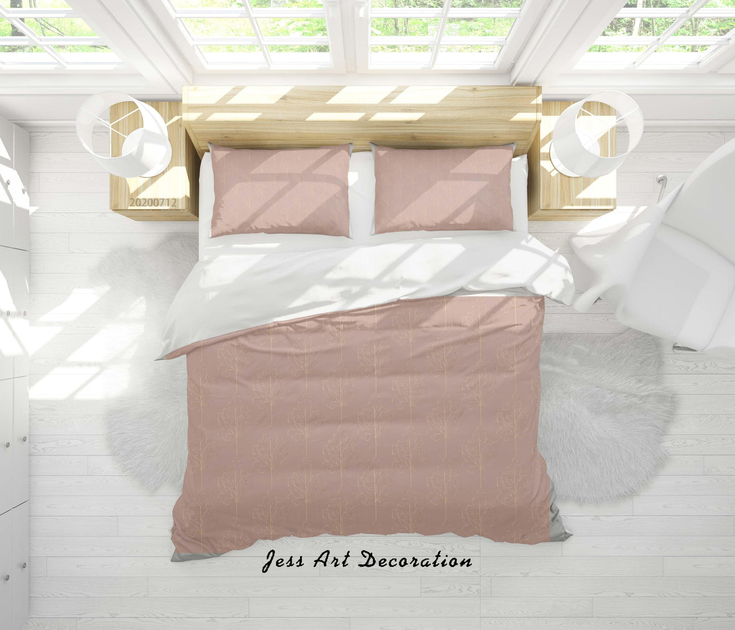 3D Abstract Vintage Pink Line Leaves Pattern Quilt Cover Set Bedding Set Duvet Cover Pillowcases WJ 4095