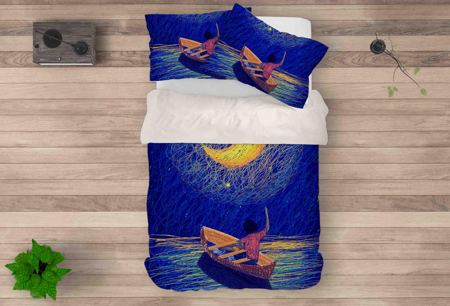 3D Blue Moon Boat Quilt Cover Set Bedding Set Pillowcases 130