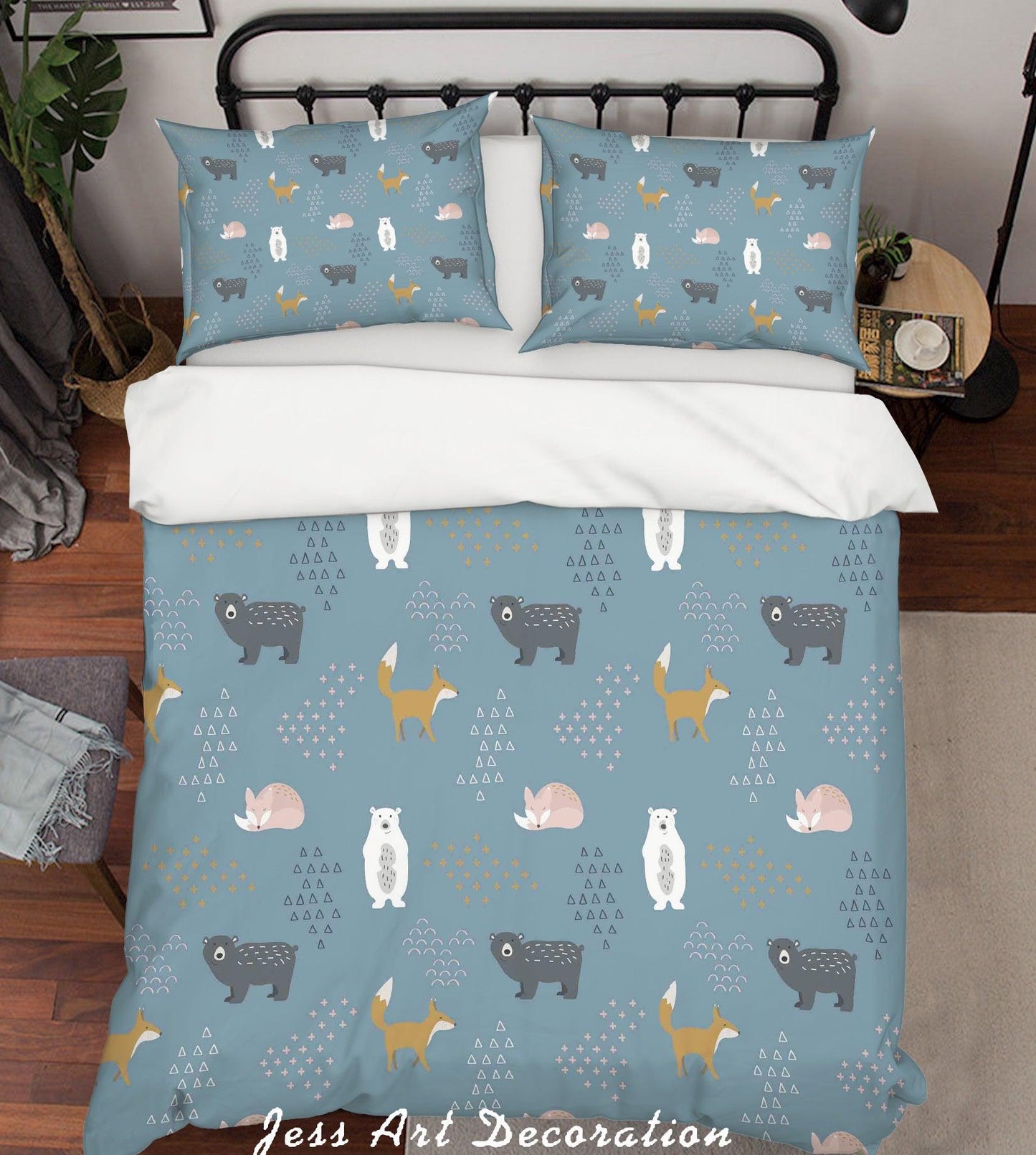 3D Cartoon Bear Dark Blue Quilt Cover Set Bedding Set Pillowcases 29
