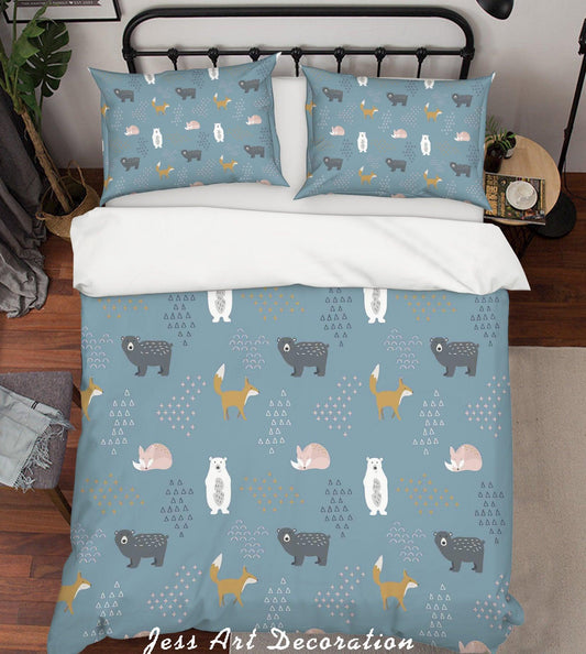 3D Cartoon Bear Dark Blue Quilt Cover Set Bedding Set Pillowcases 29