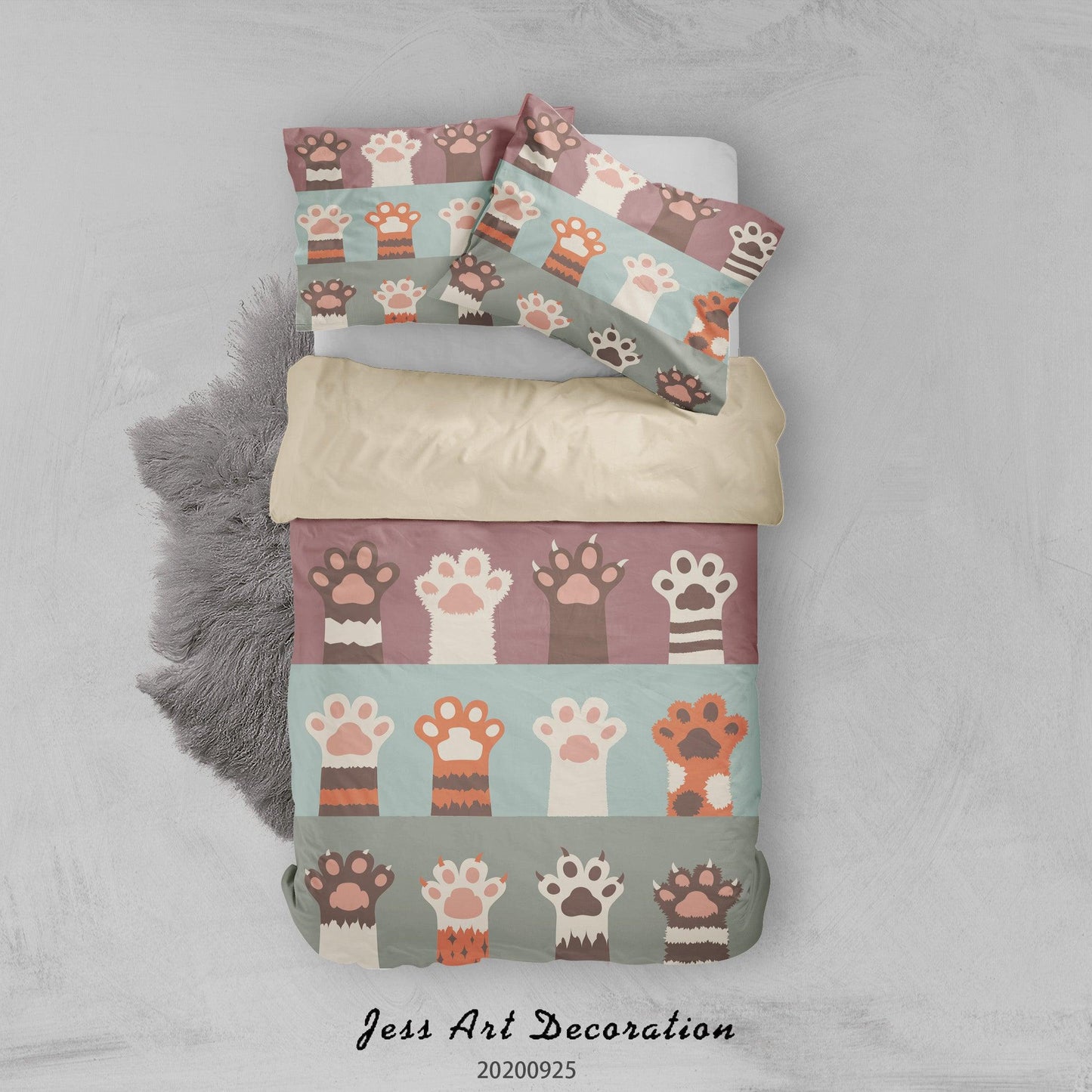 3D Cartoon Animal Cat Paw Pattern Quilt Cover Set Bedding Set Duvet Cover Pillowcases WJ 6470