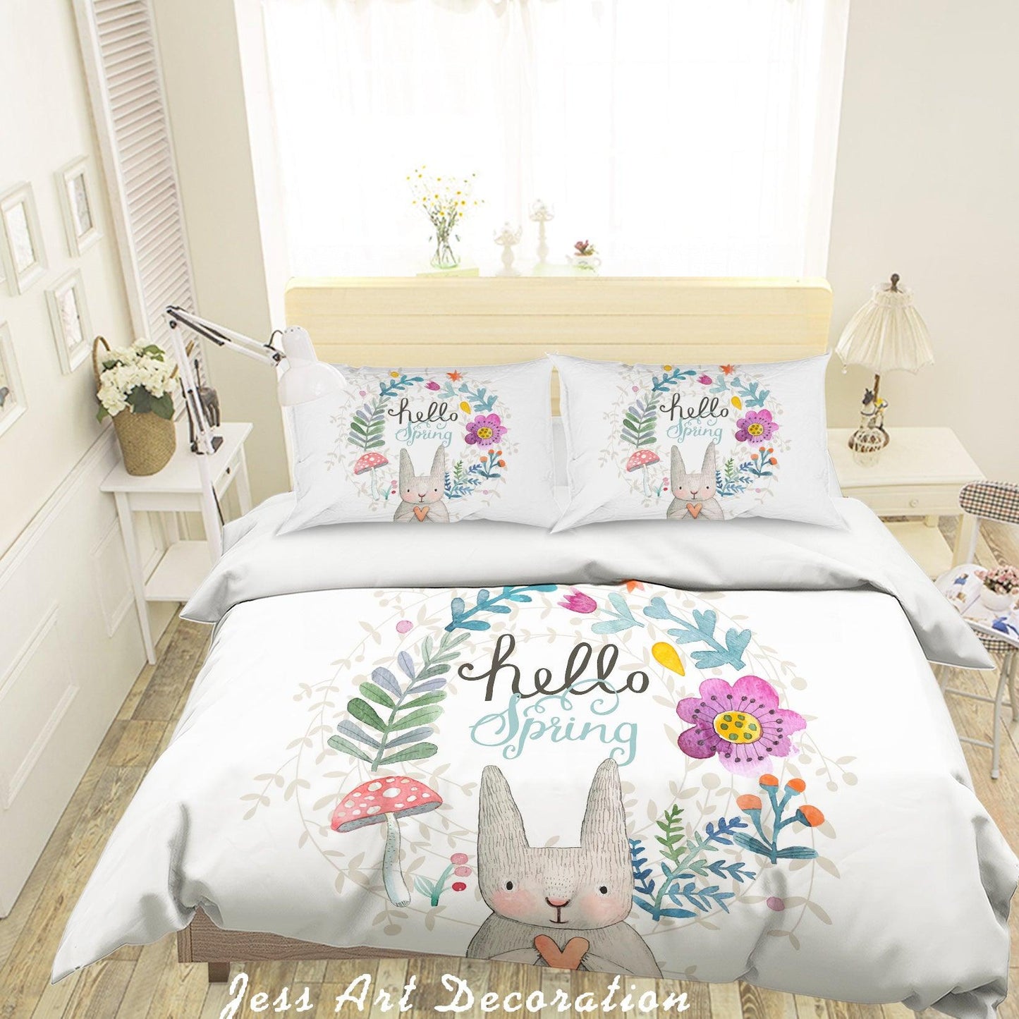 3D Cartoon Rabbit Flower Quilt Cover Set Bedding Set Pillowcases 31
