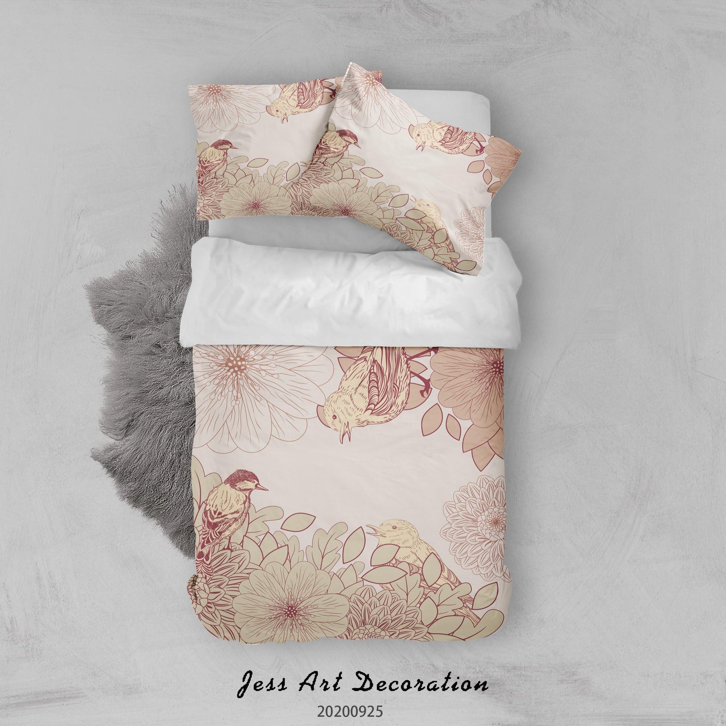 3D Cartoon Animal Bird Leaves Pattern Quilt Cover Set Bedding Set Duvet Cover Pillowcases WJ 6496