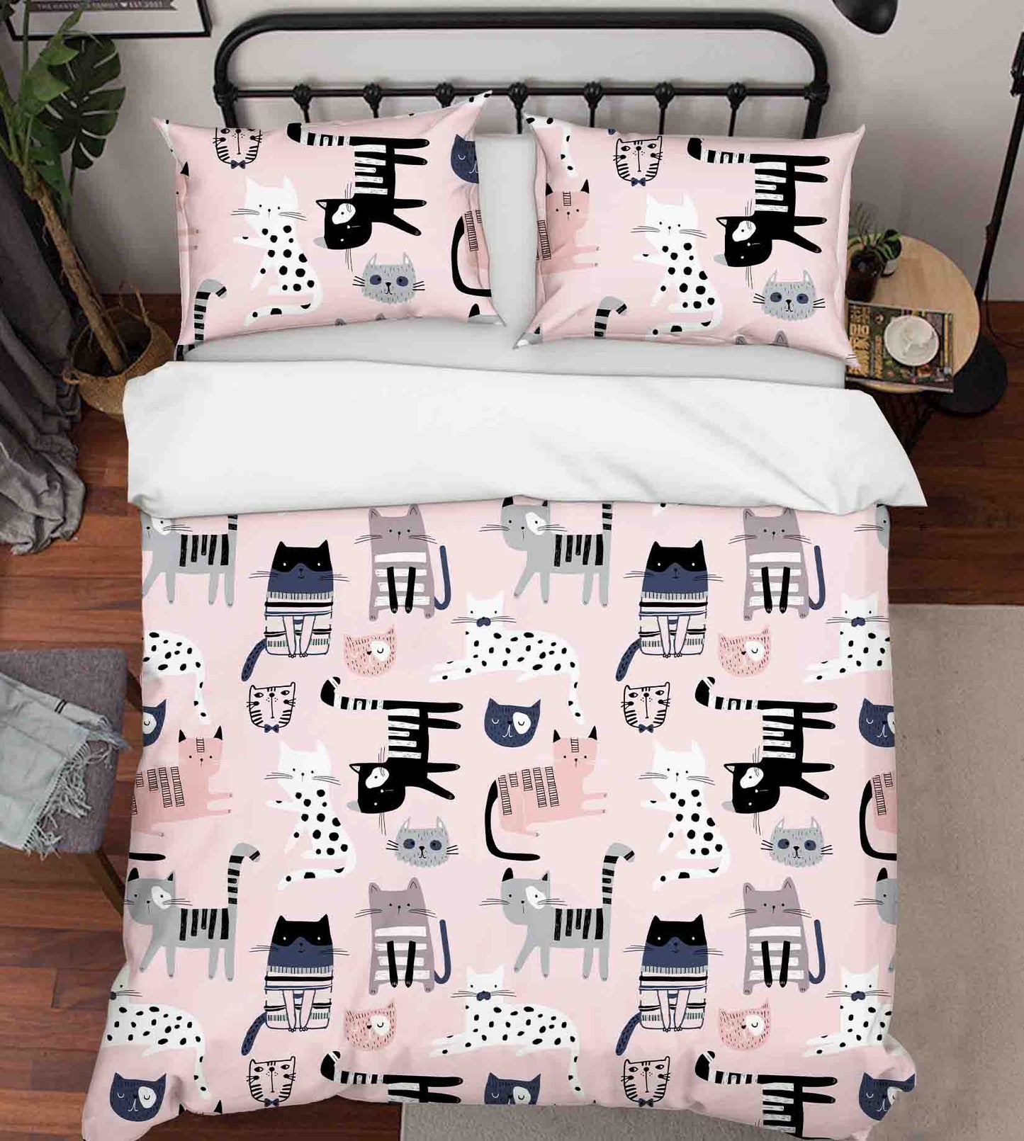 3D Animal Cat Pink Quilt Cover Set Bedding Set Duvet Cover Pillowcases