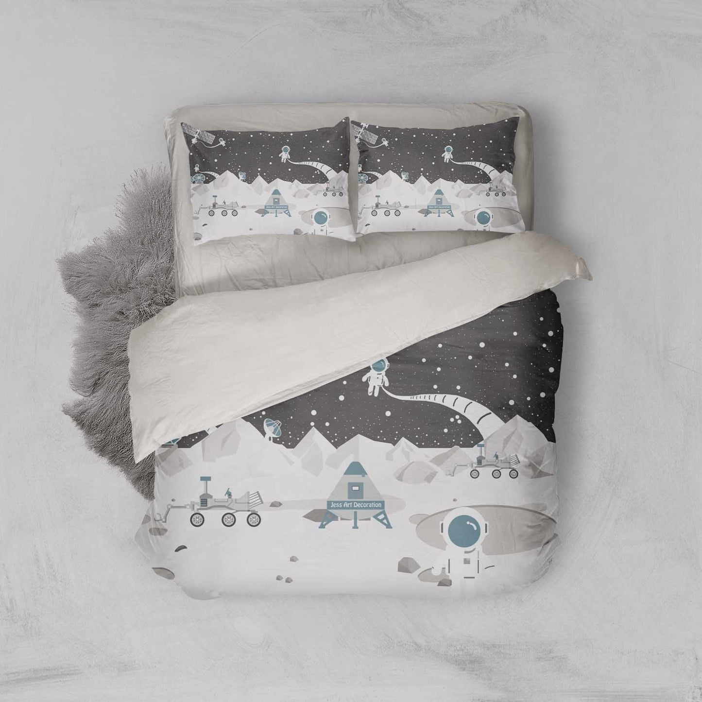 3D Black White Astronaut Universe Radar Satellite Quilt Cover Set Bedding Set Pillowcases 48