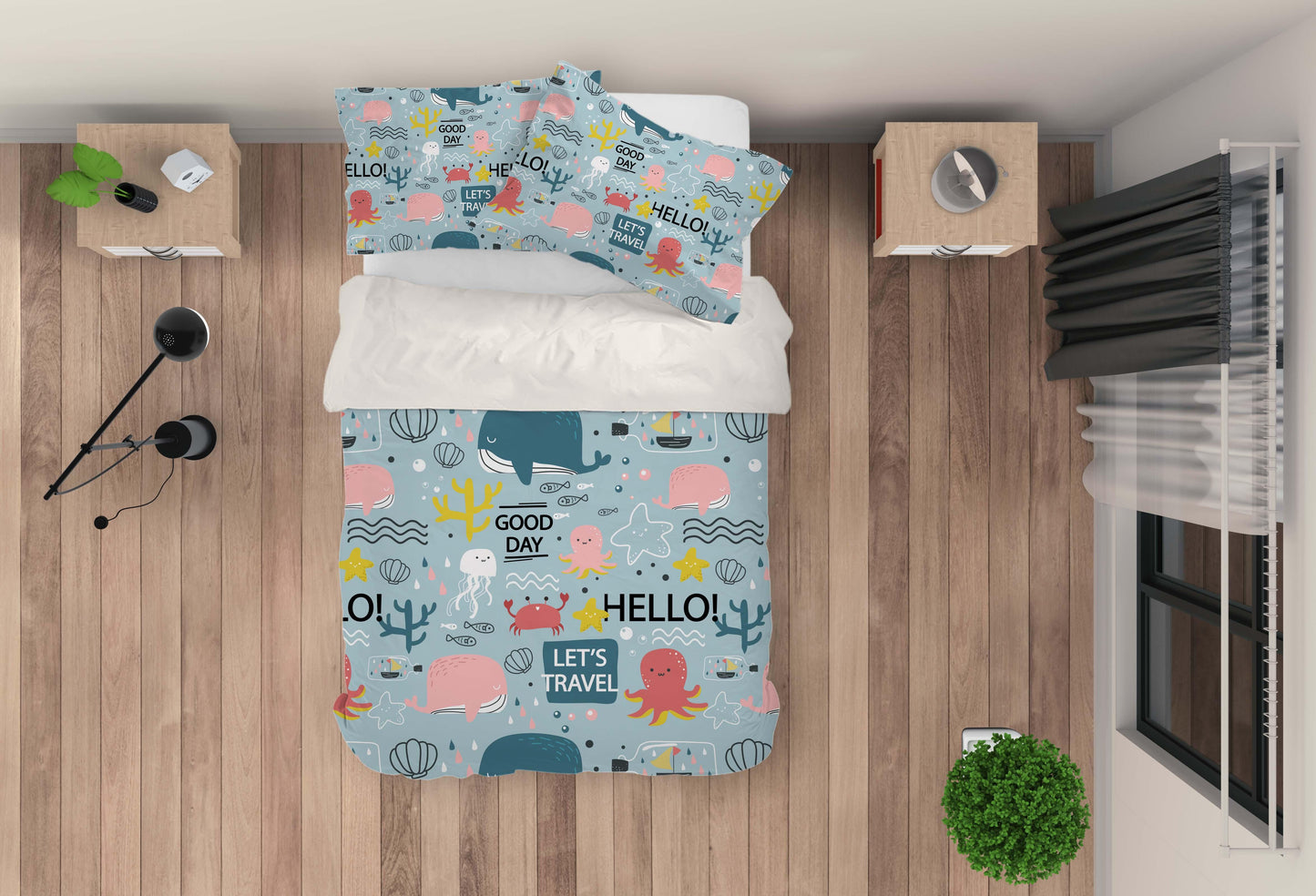 3D Cartoon Octopus Dolphin Quilt Cover Set Bedding Set Pillowcases 39
