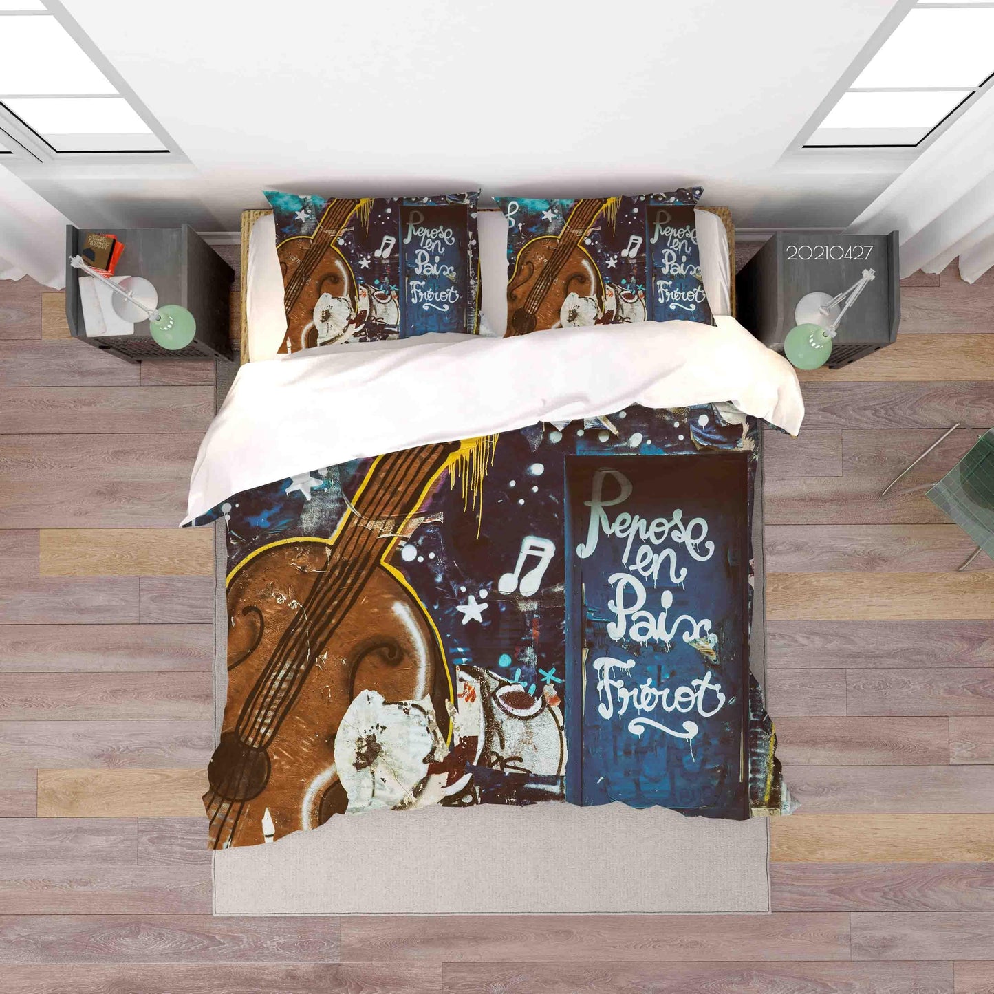 3D Abstract Violin Illustration Graffiti Quilt Cover Set Bedding Set Duvet Cover Pillowcases 143
