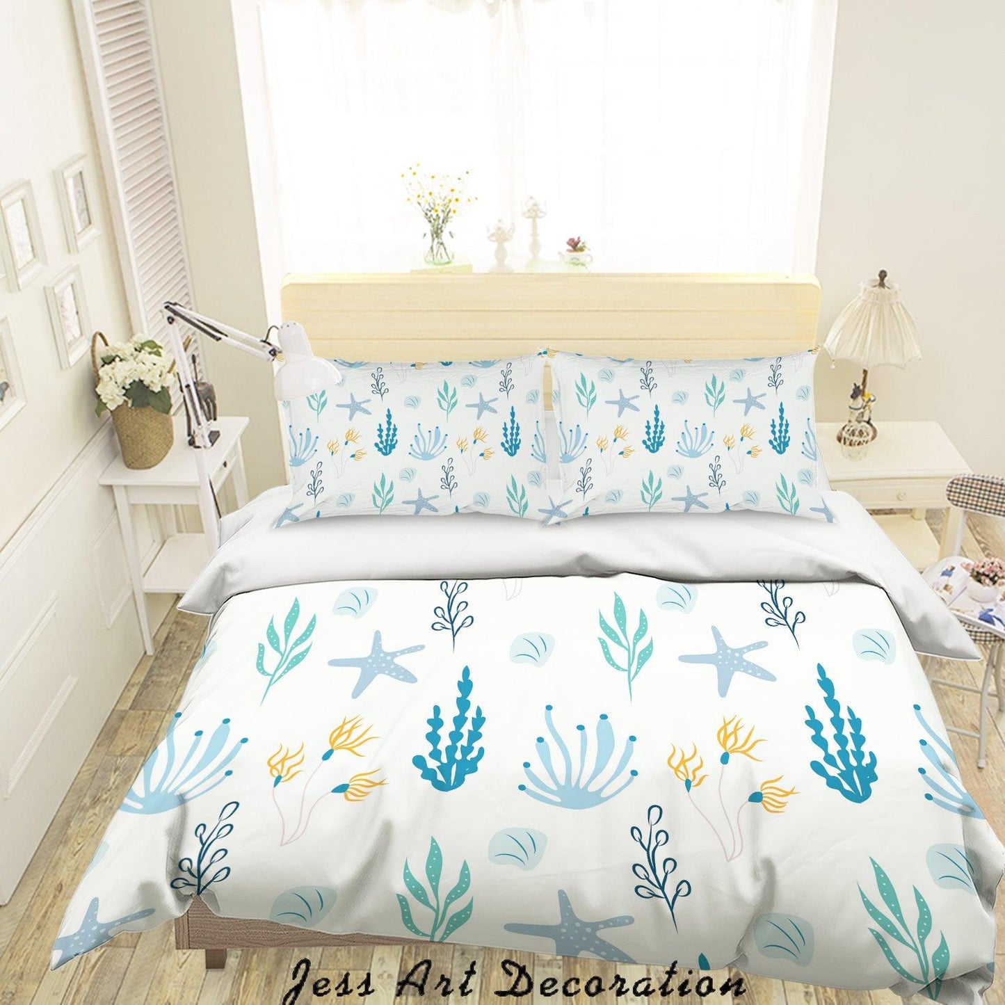 3D Blue Starfish Leaves Quilt Cover Set Bedding Set Pillowcases 16