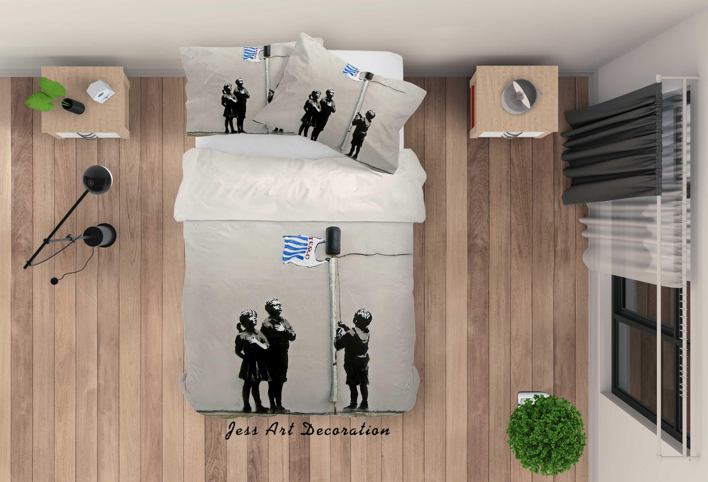 3D Banksy Mural Flag Boy Girl Quilt Cover Set Bedding Set Duvet Cover Pillowcases  ZY D97