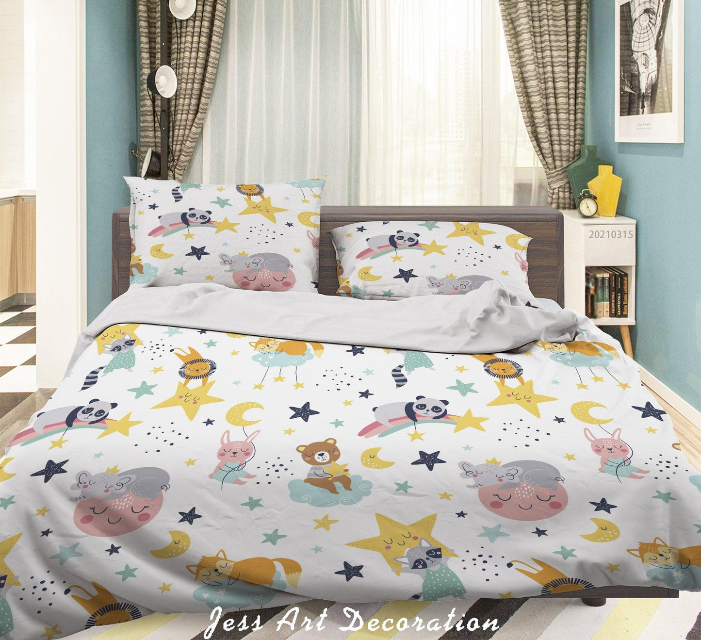 3D Cartoon Moon Star Bear Quilt Cover Set Bedding Set Duvet Cover Pillowcases 123