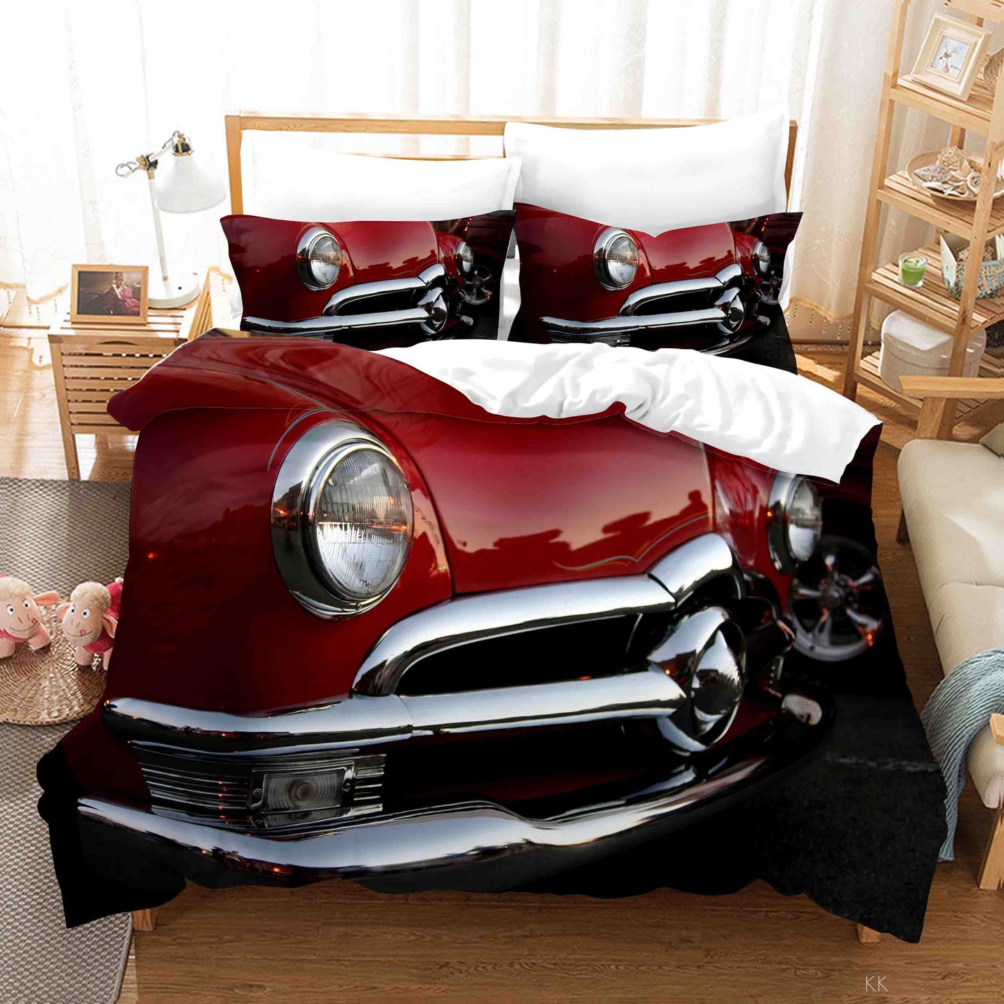 3D Automative Lighting Tyre Red Quilt Cover Set Bedding Set Duvet Cover Pillowcase 372