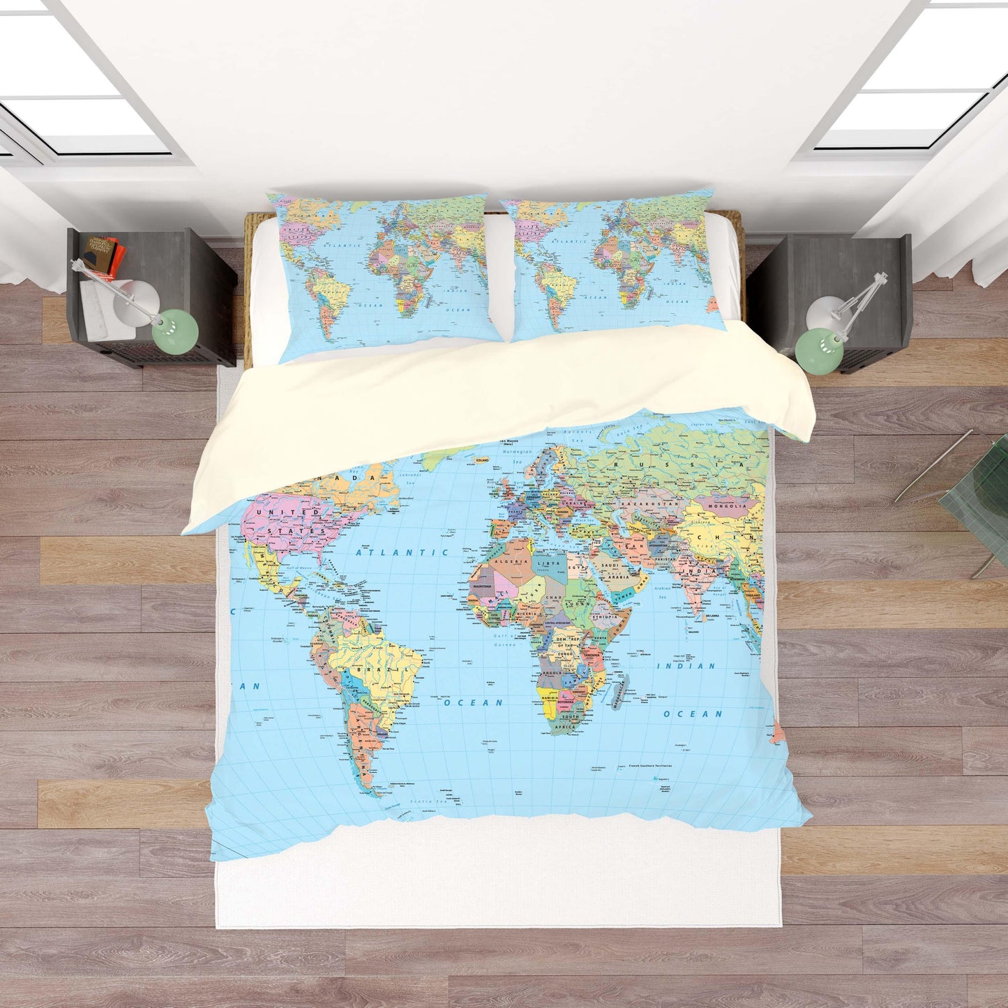 3D Blue World Map Quilt Cover Set Bedding Set Pillowcases 77