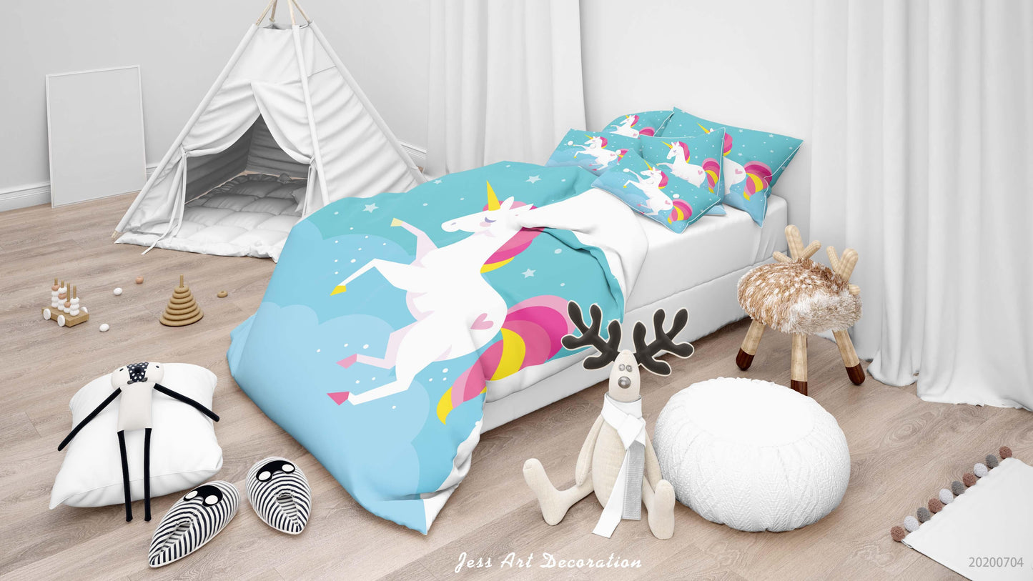3D Blue Unicorn Quilt Cover Set Bedding Set Duvet Cover Pillowcases SF297