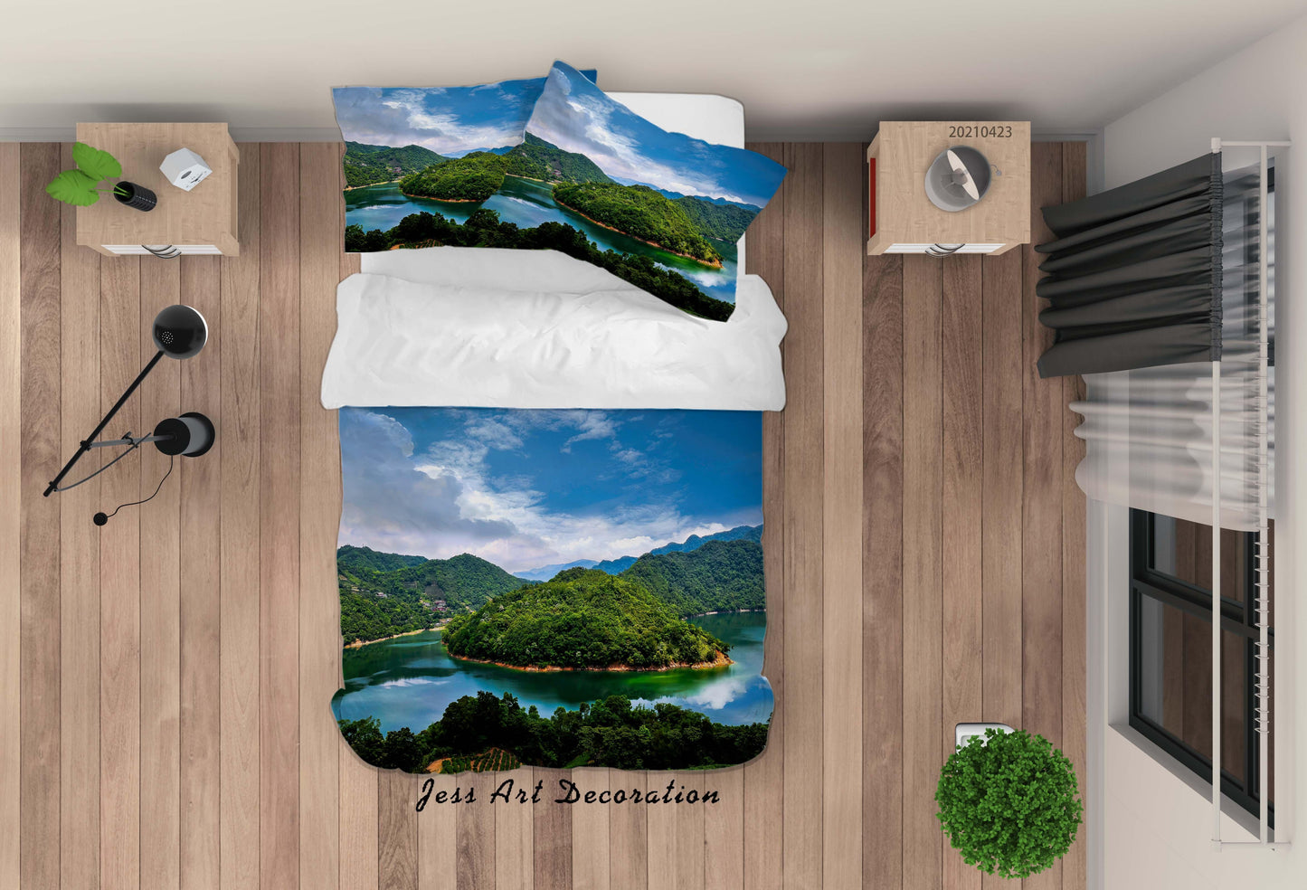 3D Blue Sky Mountain Forest Lake Landscape Quilt Cover Set Bedding Set Duvet Cover Pillowcases 47