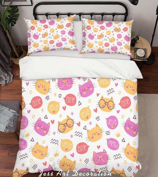 3D Cartoon Cat Quilt Cover Set Bedding Set Pillowcases 107