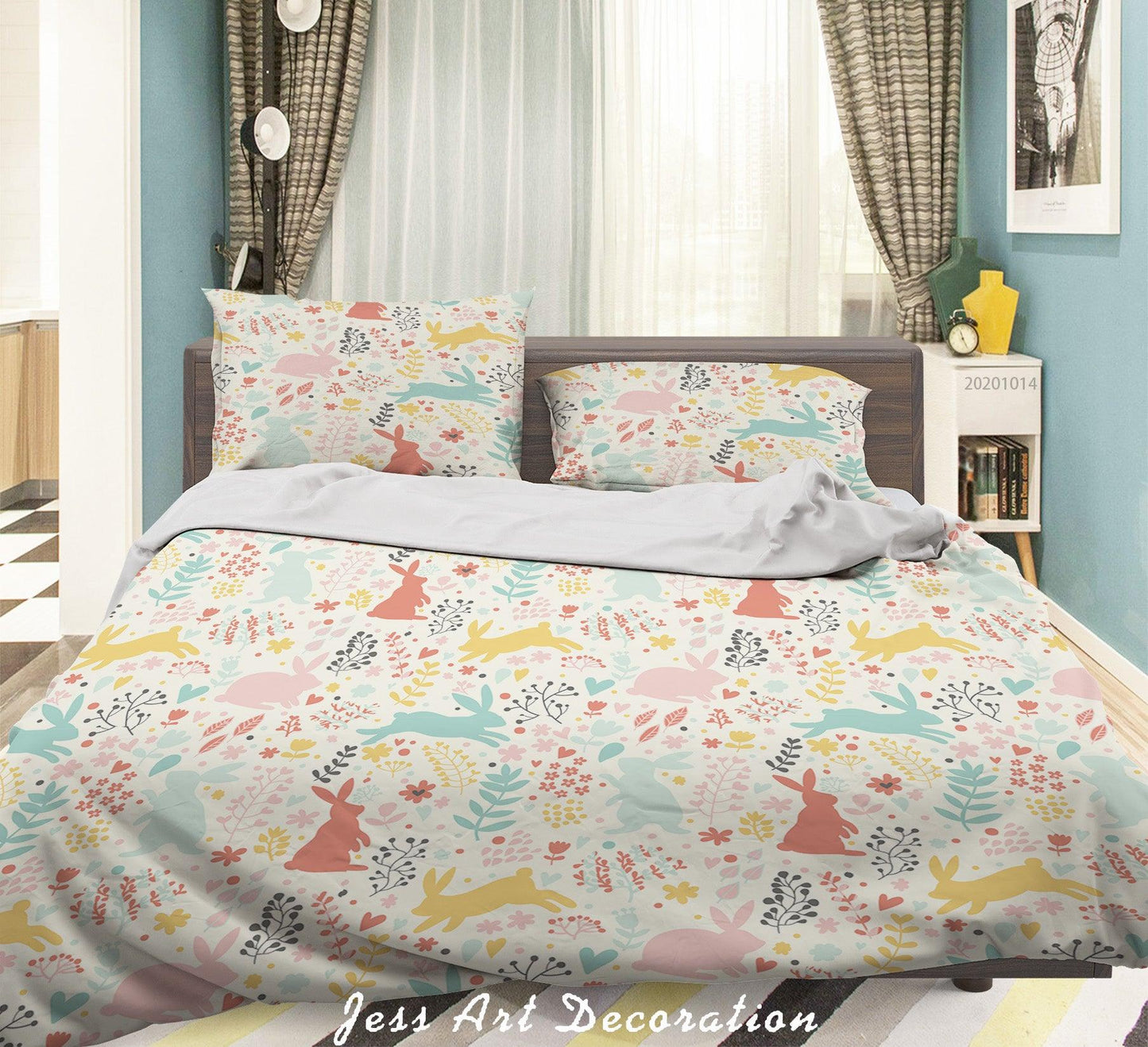 3D Cartoon Animal Rabbit Flower Pattern Quilt Cover Set Bedding Set Duvet Cover Pillowcases WJ 9716