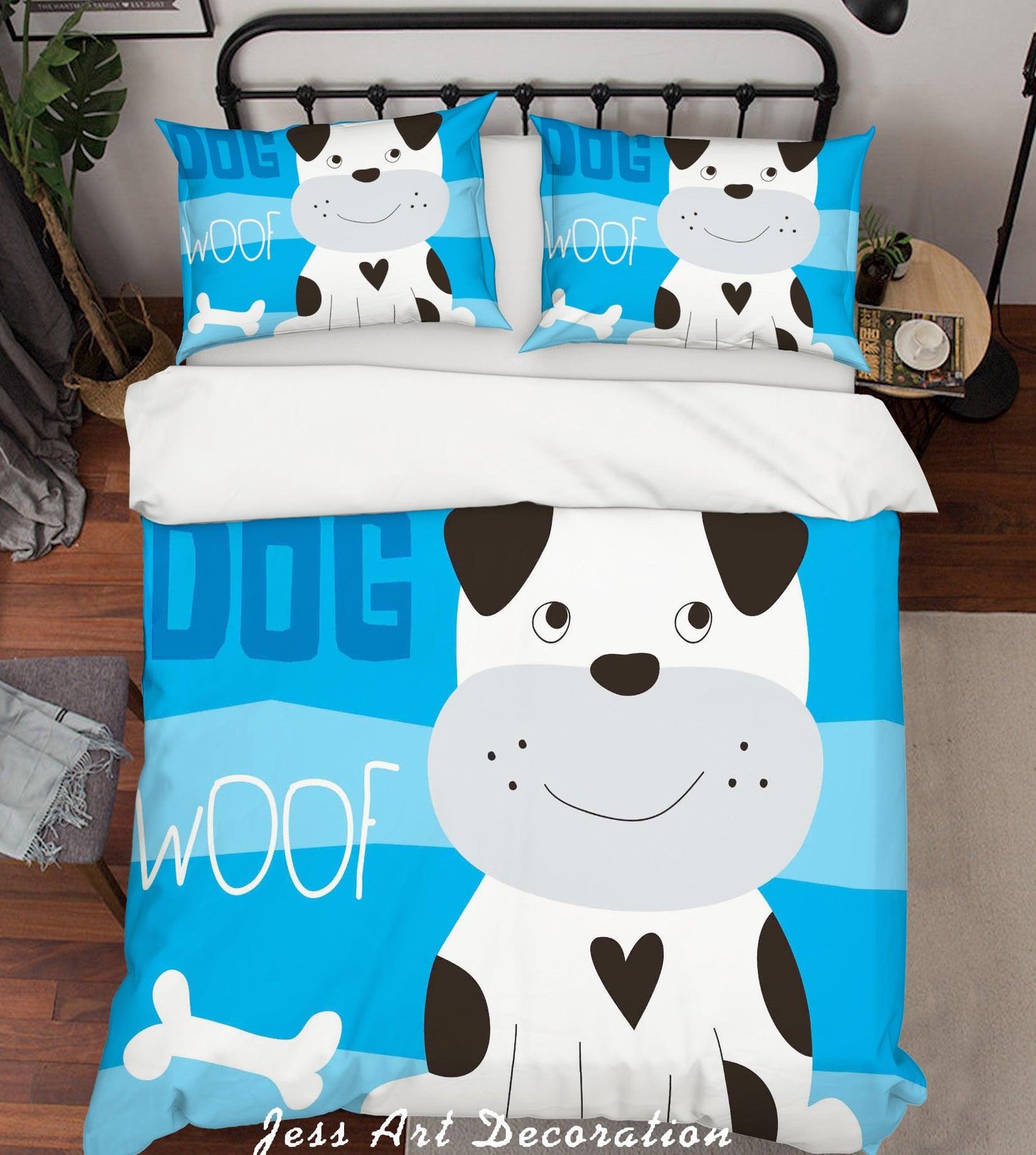 3D Cartoon Dog Blue Quilt Cover Set Bedding Set Pillowcases 169