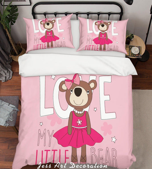 3D Cartoon Bear Pink Quilt Cover Set Bedding Set Pillowcases 181
