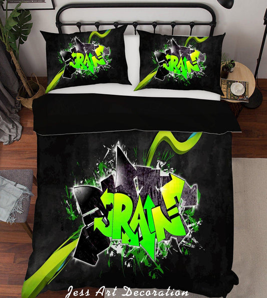 3D Black Green Graffiti Quilt Cover Set Bedding Set Pillowcases 18