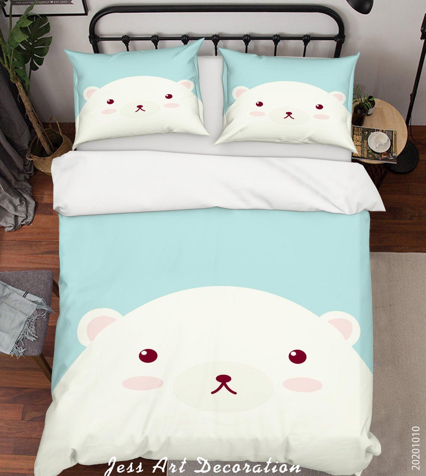 3D Cartoon Cute Animal Polar Bear Quilt Cover Set Bedding Set Duvet Cover Pillowcases WJ 9527