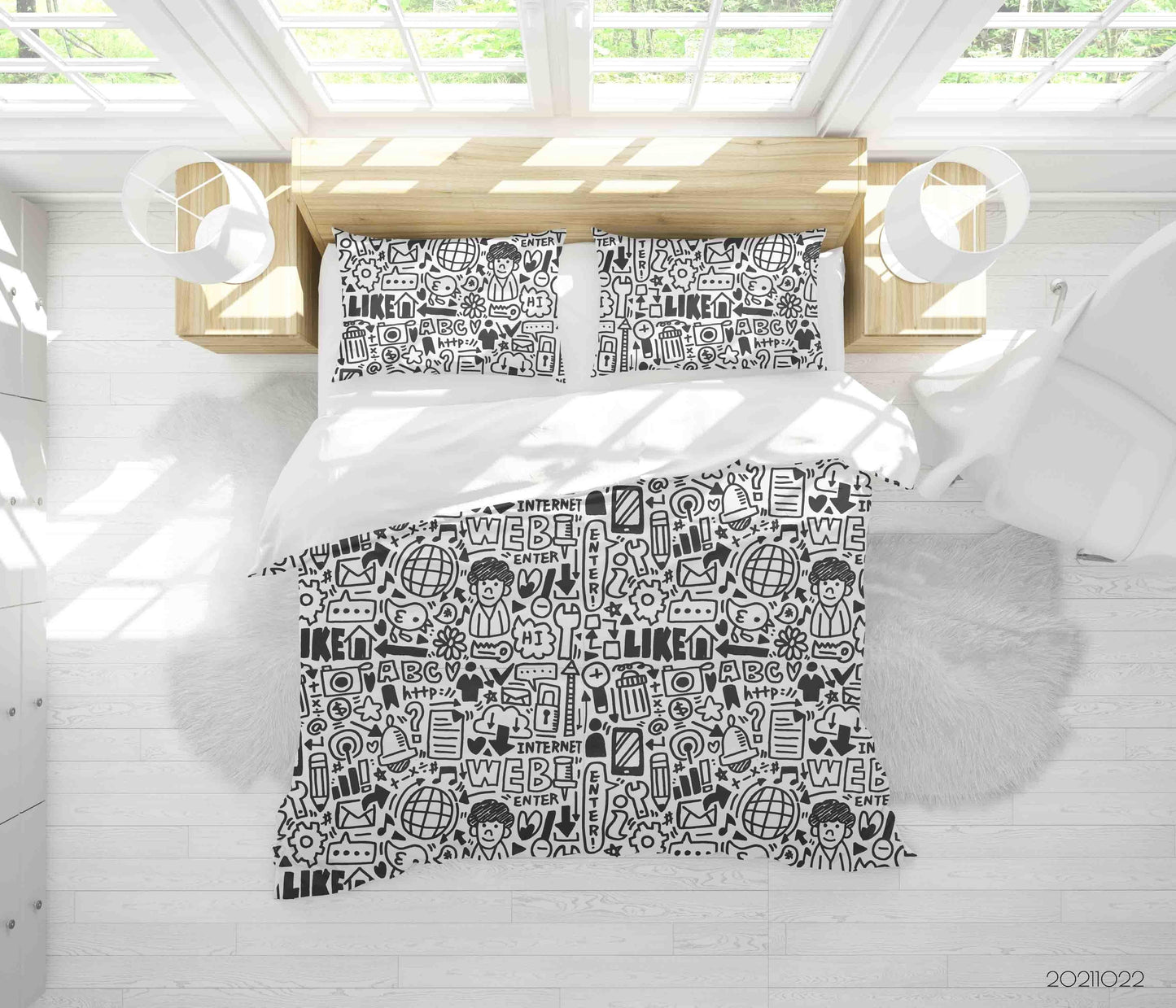 3D Cartoon Grey Illustration Graffiti Quilt Cover Set Bedding Set Duvet Cover Pillowcases 76