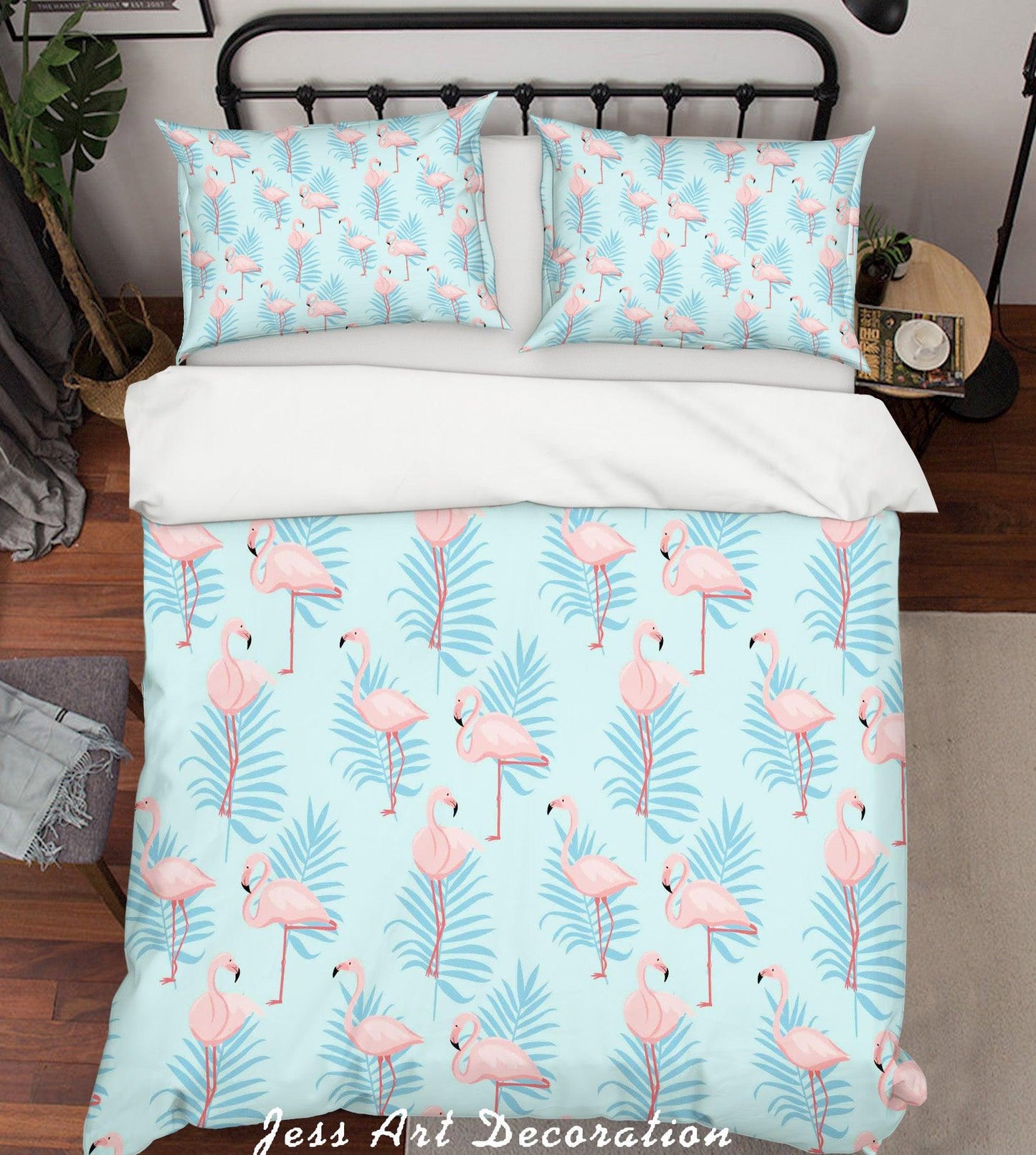 3D Cartoon Flamingo Leaf Quilt Cover Set Bedding Set Pillowcases 75